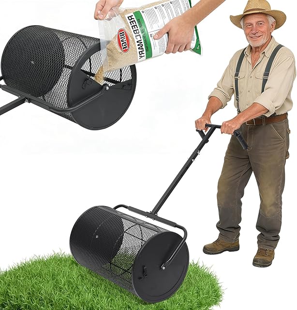REILEIHODE REILEIHODE Kompoststreuer, 61 cm, Torfmoosstreuer, U-förmig, bequemer Griff und verstellbare Höhe, pulverbeschichtetes Metallgeflecht, Handdünger, Streuer für Garten, Hof, Rasen... — Rasenpflege