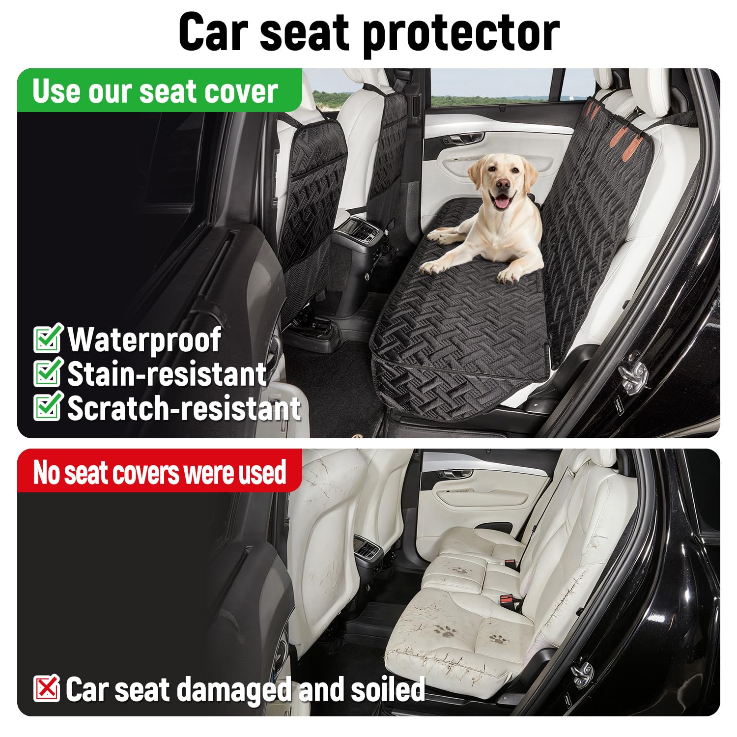 YJGF Dog Car Seat Cover for Back Seat,Back Seat Pet Cover for Dogs,Waterproof Scratchproof Rear Bench Seat Cover Protector (Black, L) - image 4