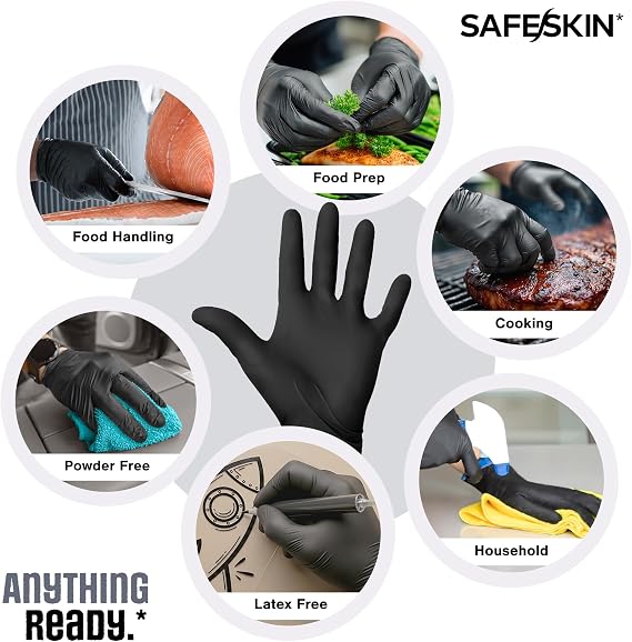 SAFESKIN Ultralight Disposable Nitrile Gloves - 2.0 Mil - Powder Free, Latex Free, All Purpose, Food Prep, Cooking, Cleaning
