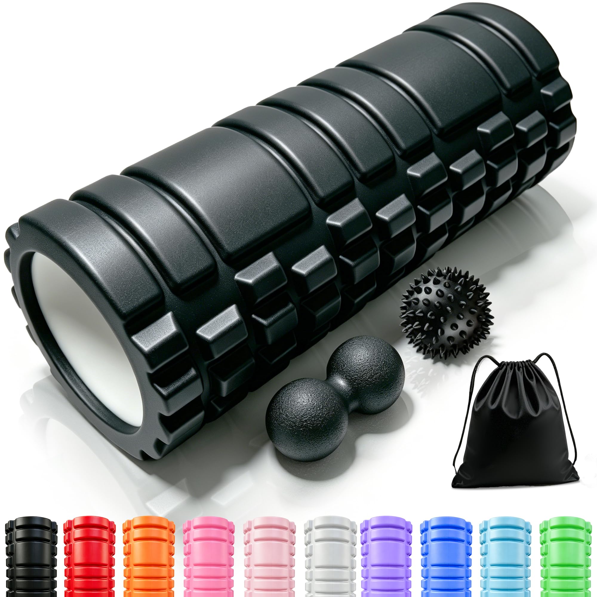 OVTSPO Foam Roller 4-in-1 Set – EVA Deep Tissue Massage for All Levels - Hollow Core Roller Peanut & Spiky Ball + Storage Bag | Back Leg & Neck Pain Relief for Post-Workout Recovery at Gym Home & Travel (pink)