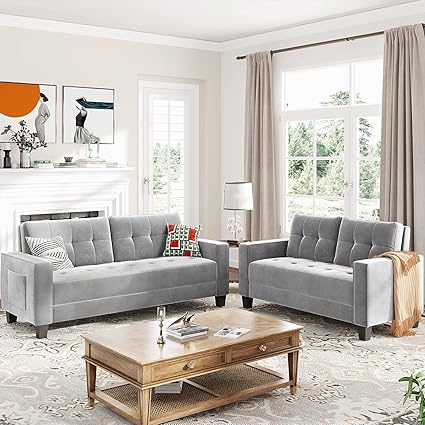 Homeify Charlottte 5 Seater 3+2 Sofa Set for Living Room (Fabric, Grey)