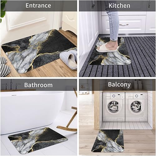 Miniatura 7 de Tapete de baño para baño, diseño de mármol negro y dorado, tapete de ducha de espuma viscoelástica, antideslizante, alfombra pequeña, suave,