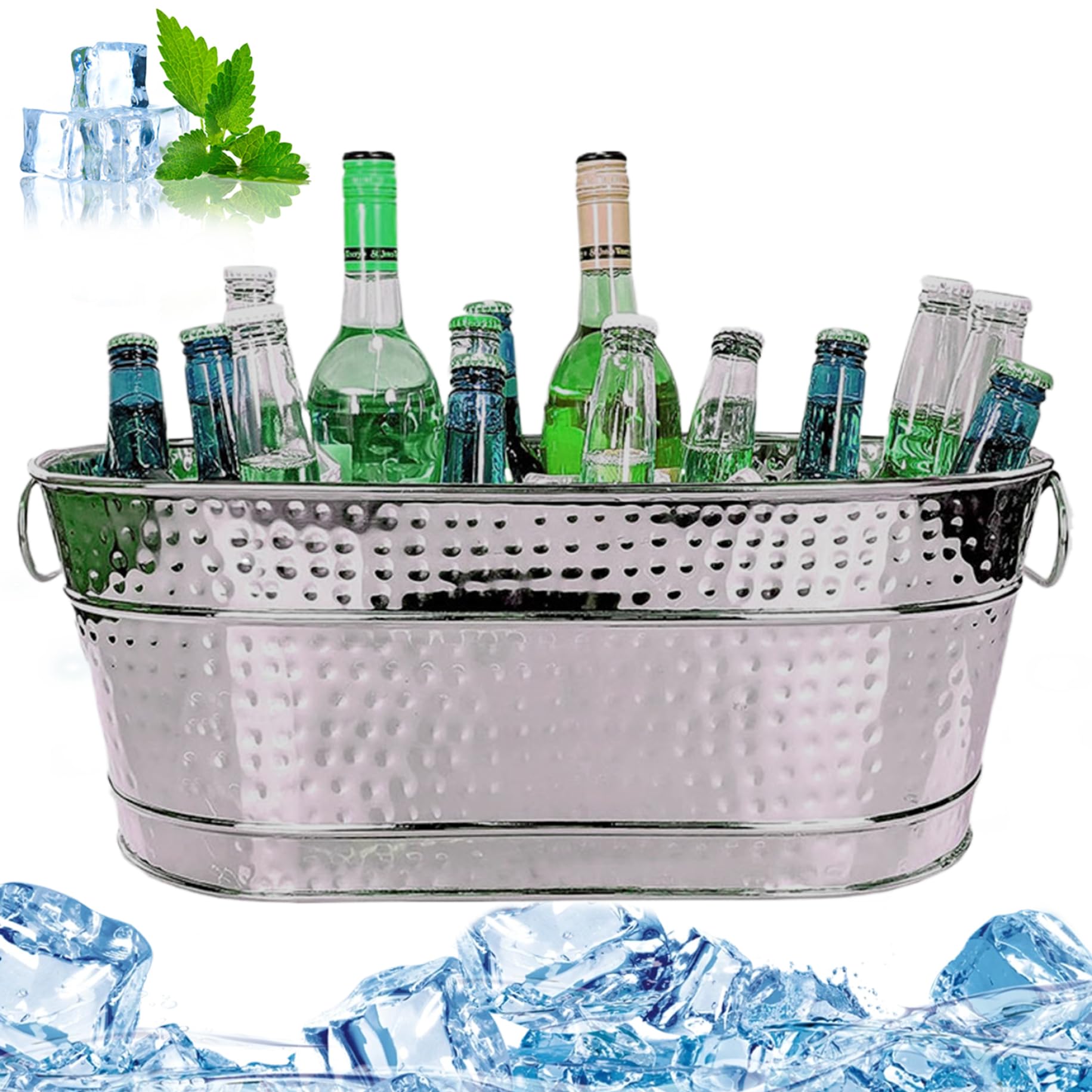 Beber cubos para fiestas, bañera de metal de 15qt, bañera galvanizada cubo de hielo cubas de bebida de metal grandes para fiestas bañera de cerveza con manijas de transporte para cócteles de champán