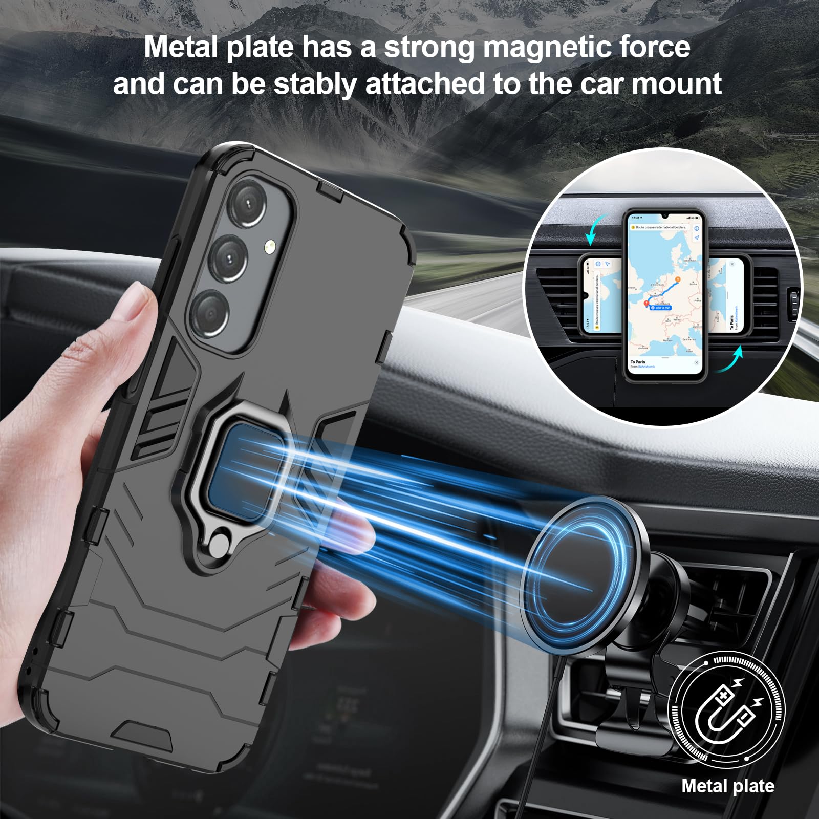 Funda para CMF Phone 2 Pro, Carcasa Antigolpes con Soporte anular metálico, Case Protectora de Grado Militar, Negro — view 1690