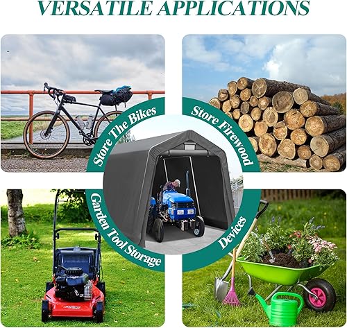 Miniatura 7 de Cobertizo de almacenamiento para exteriores de 8 x 14 pies, tienda de campaña de almacenamiento resistente con ventanas ventiladas enrollables,