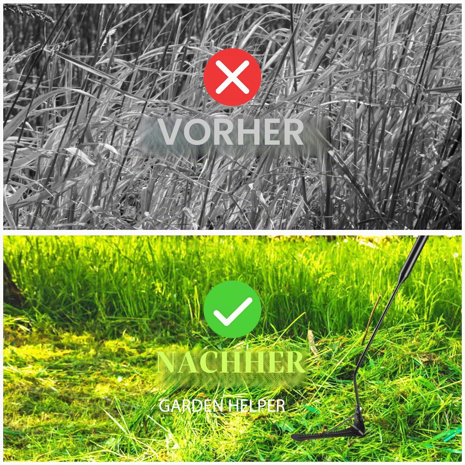 DACK Graspeitsche mit zweischneidiger, gezackter scharfer Klinge, Schwingklinge, Grasschneider, manueller Unkrautvernichter für hohes Gras und übergewachsenes Unkraut im Hof, Wälder und Felder