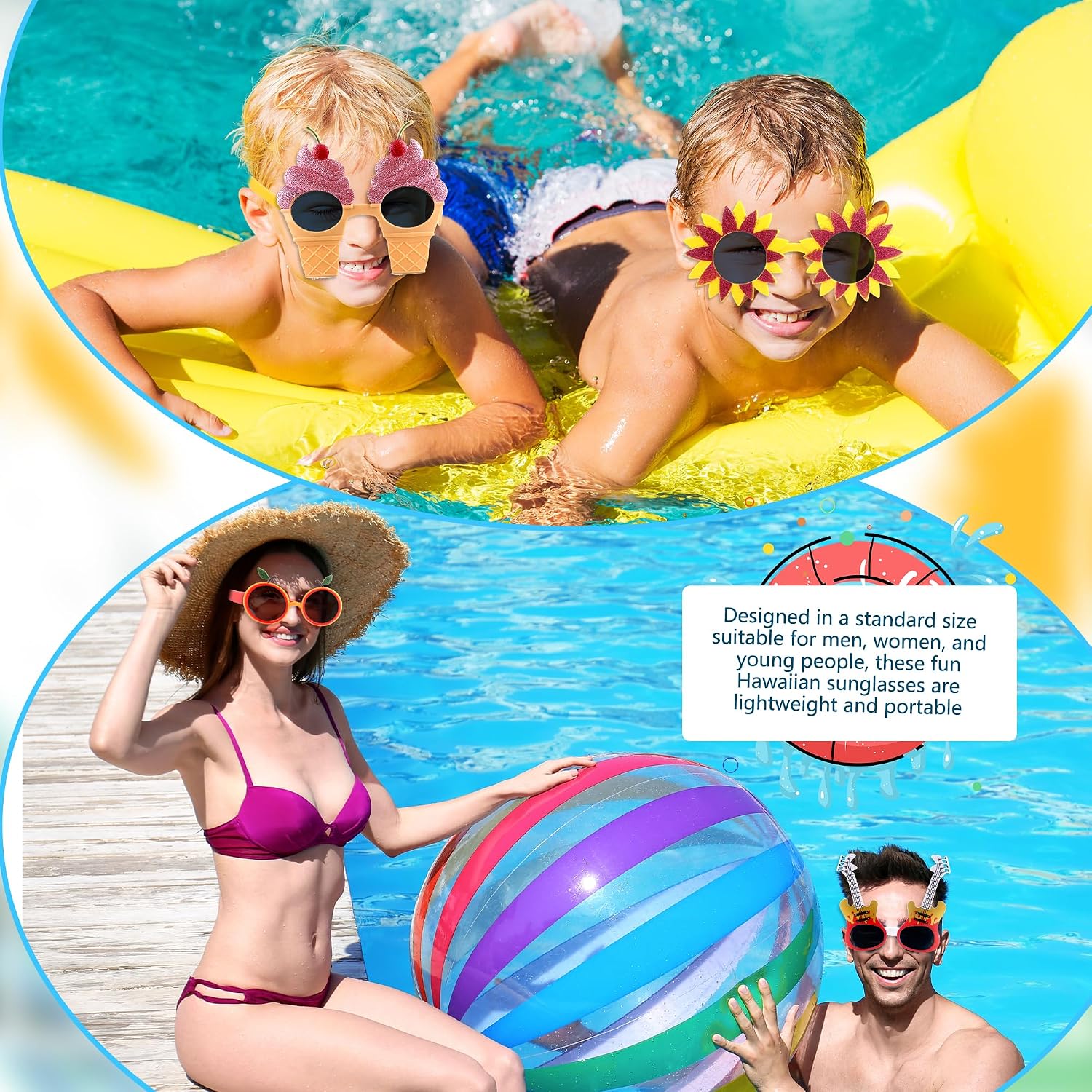 16 Pairs of Hawaiian Luau Party Sunglasses Summer Pool Tropical Beach Funny Sunglasses for Tropical Hawaii Party