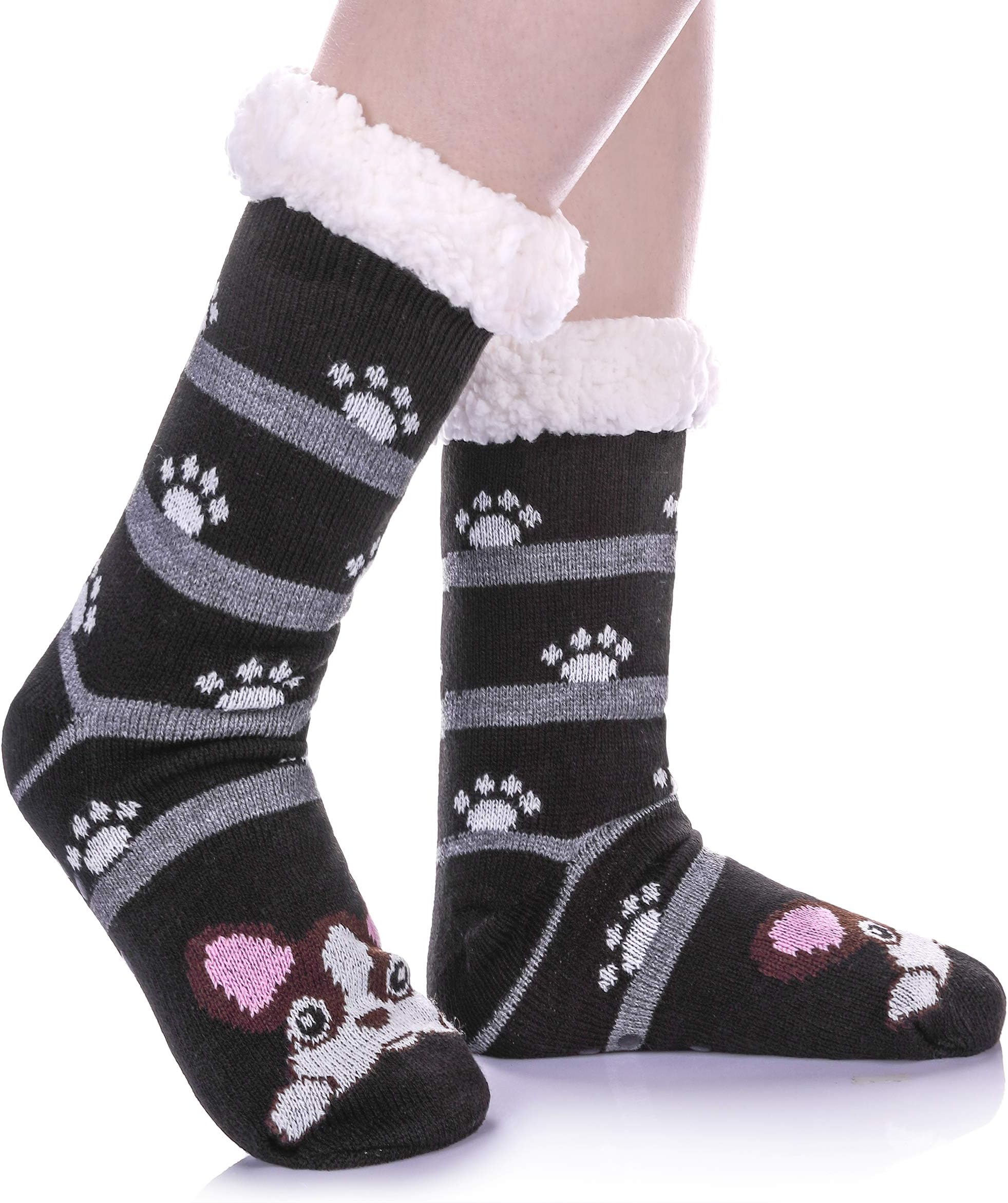 Women Winter Thick Slipper Socks with Grippers Non Slip Warm Fleece Lining Fluffy Fuzzy Socks Christmas Gifts