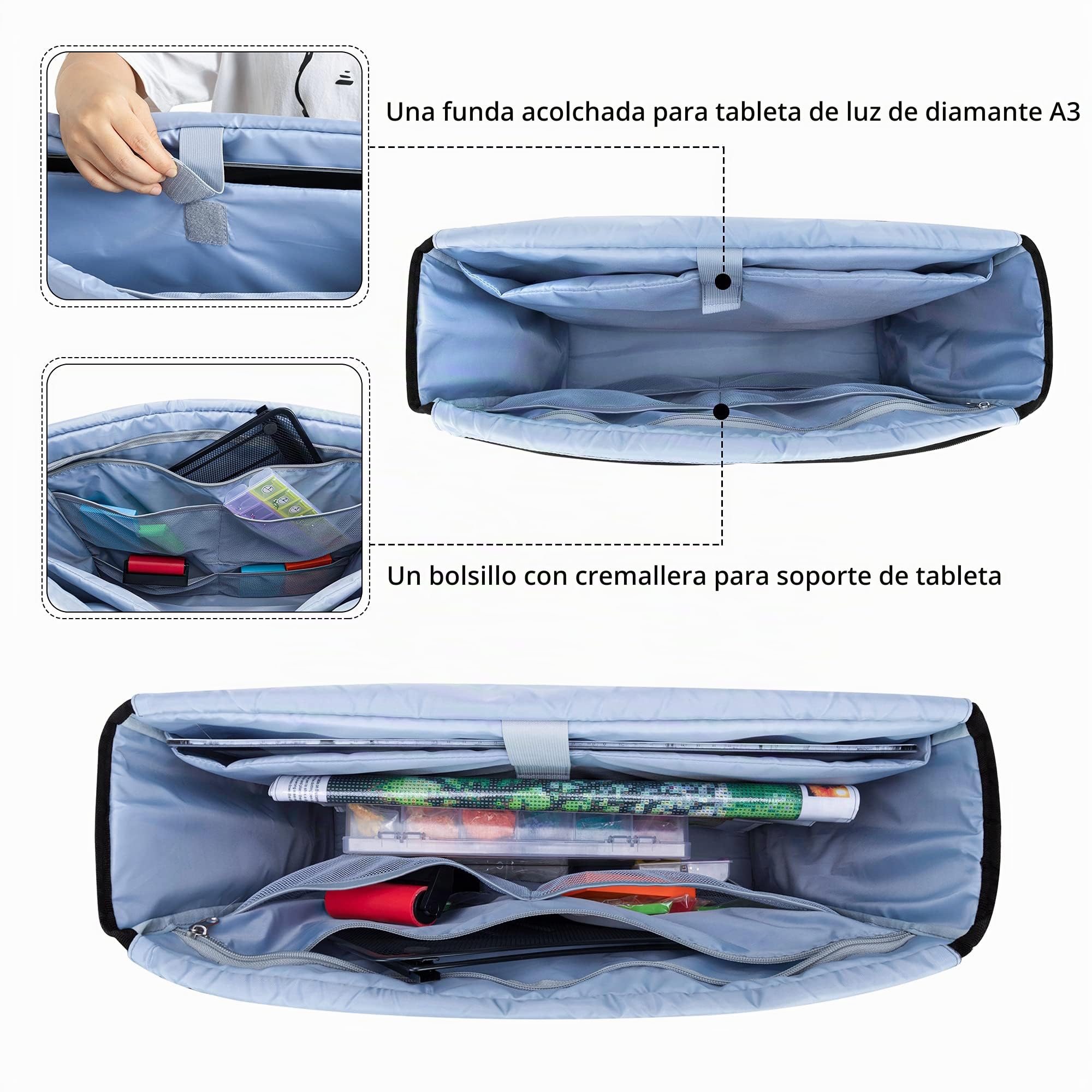 Luxja Bolsa de Viaje para Pintura de Diamentes, Bolsa para Mesa de Luz Dibujo A3, Bolsa con Muchos Bolsillos para Mesa de Luz y Aceesorios de Pintura Diamantes