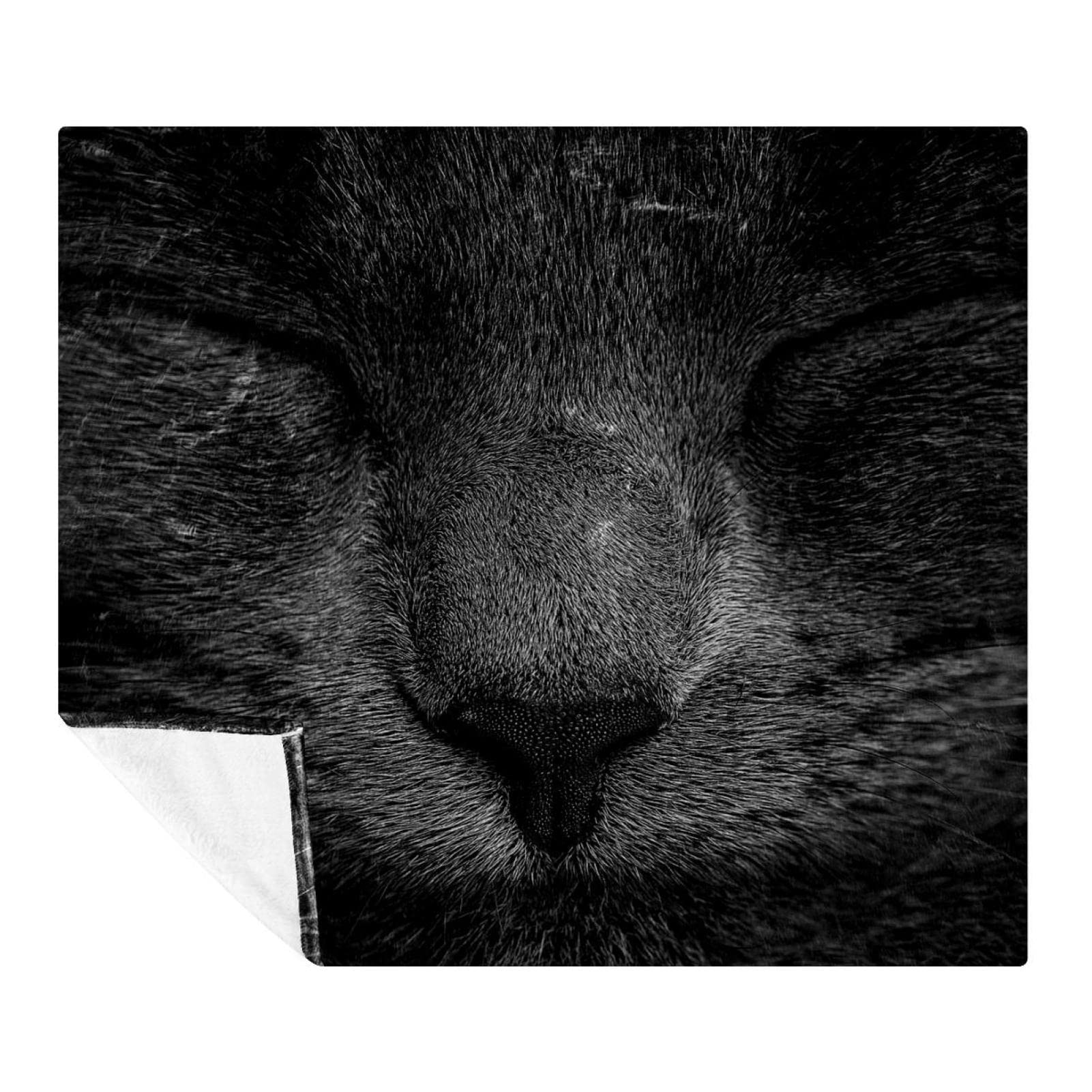Couverture polaire chat noir isolante et douce pour canapé