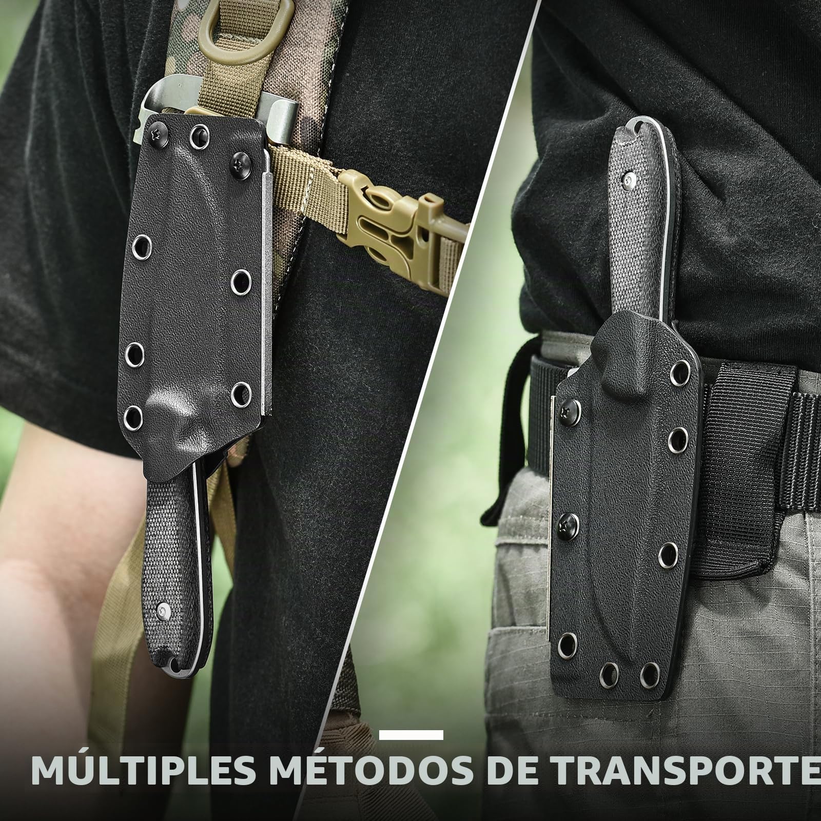 Omesio Cuchillo de Caza Pequeño con Funda | Acero D2 7.8cm (Punta Clip) | Mango Micarta | Cuchillo de Cinturón | Camping, Supervivencia y Senderismo