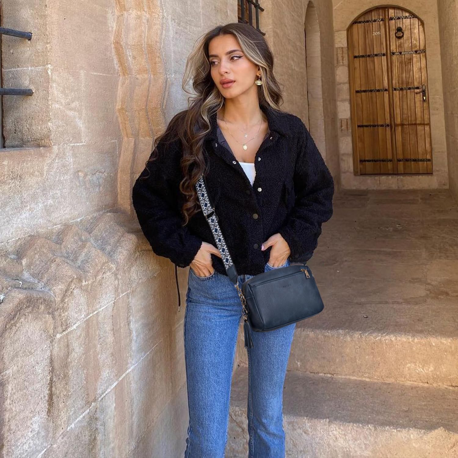 Roulens Piccola Borsa a Tracolla Donna con 3 Scomparti Capienti,Borsa Mano PU Pelle Messenger Crossbody Bag,Borsa a Spalla con Tracolla Ampia Regolabile e Rimovibile