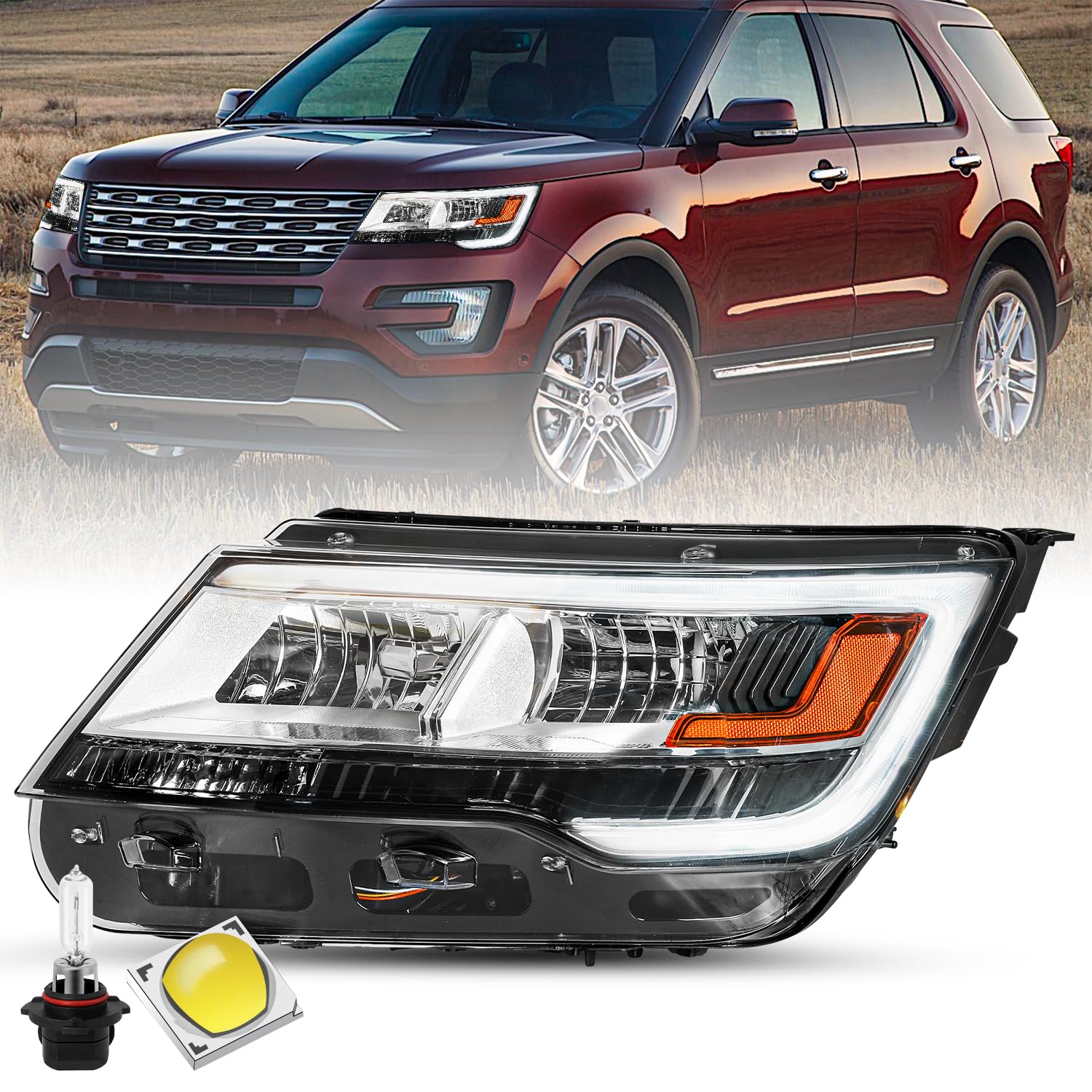 Amazon.com: SOCKIR LED DRL Headlight Assembly w/Bulbs Fit for 2016