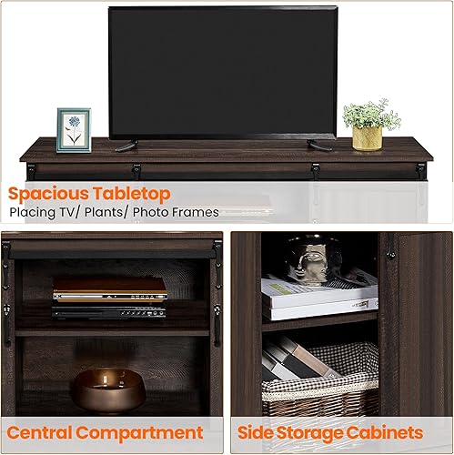 Miniatura 6 de Yaheetech Soporte de TV para televisores de hasta 65 pulgadas, centro de entretenimiento multimedia, mesa consola de TV de 58 pulgadas con estantes