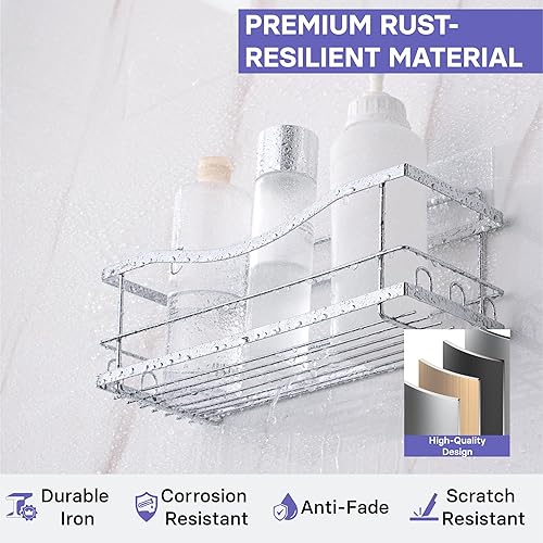 Miniatura 9 de KINCMAX Carritos de ducha de hierro, estantes de baño autoadhesivos para duchas, organizador de pared, estante para champú, estante para despegar