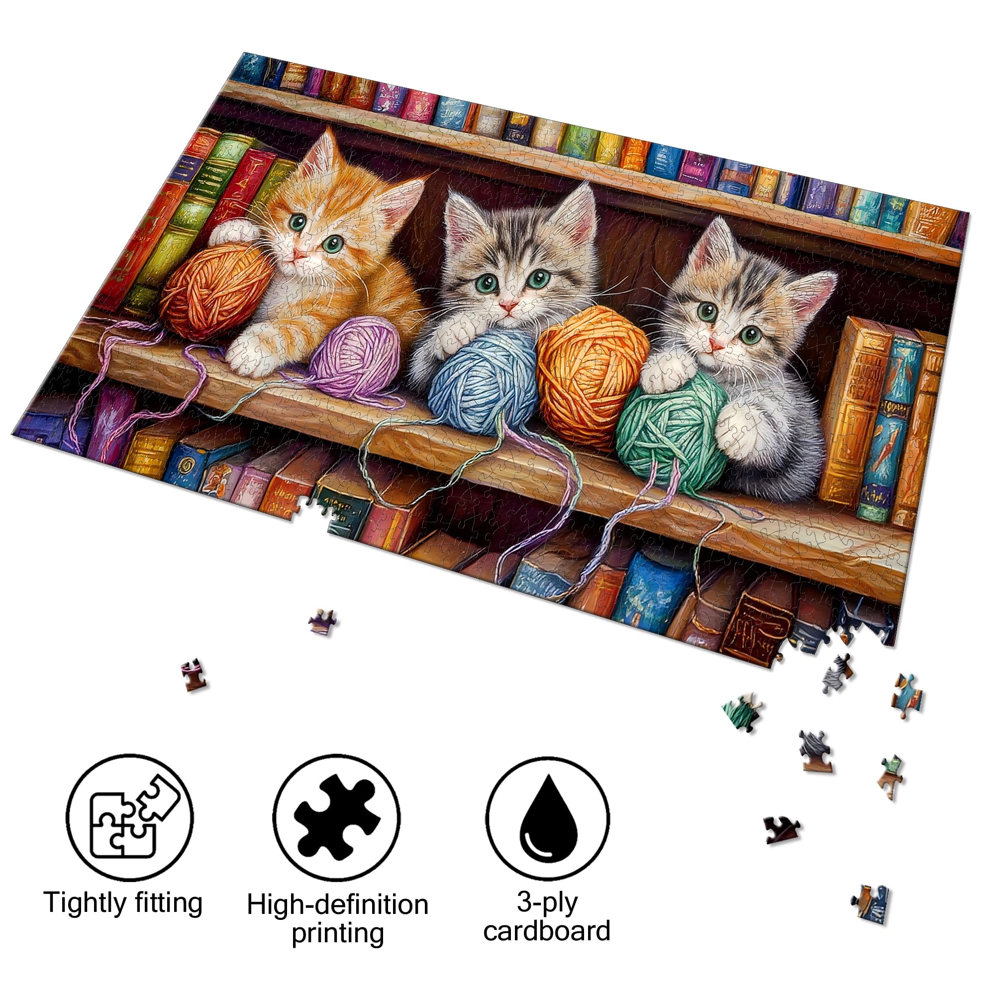 Bimkole Cat Puzzles for Adults 1000 Pieces, Books Paper Jigsaw Puzzle 1000 Pieces - Image 2