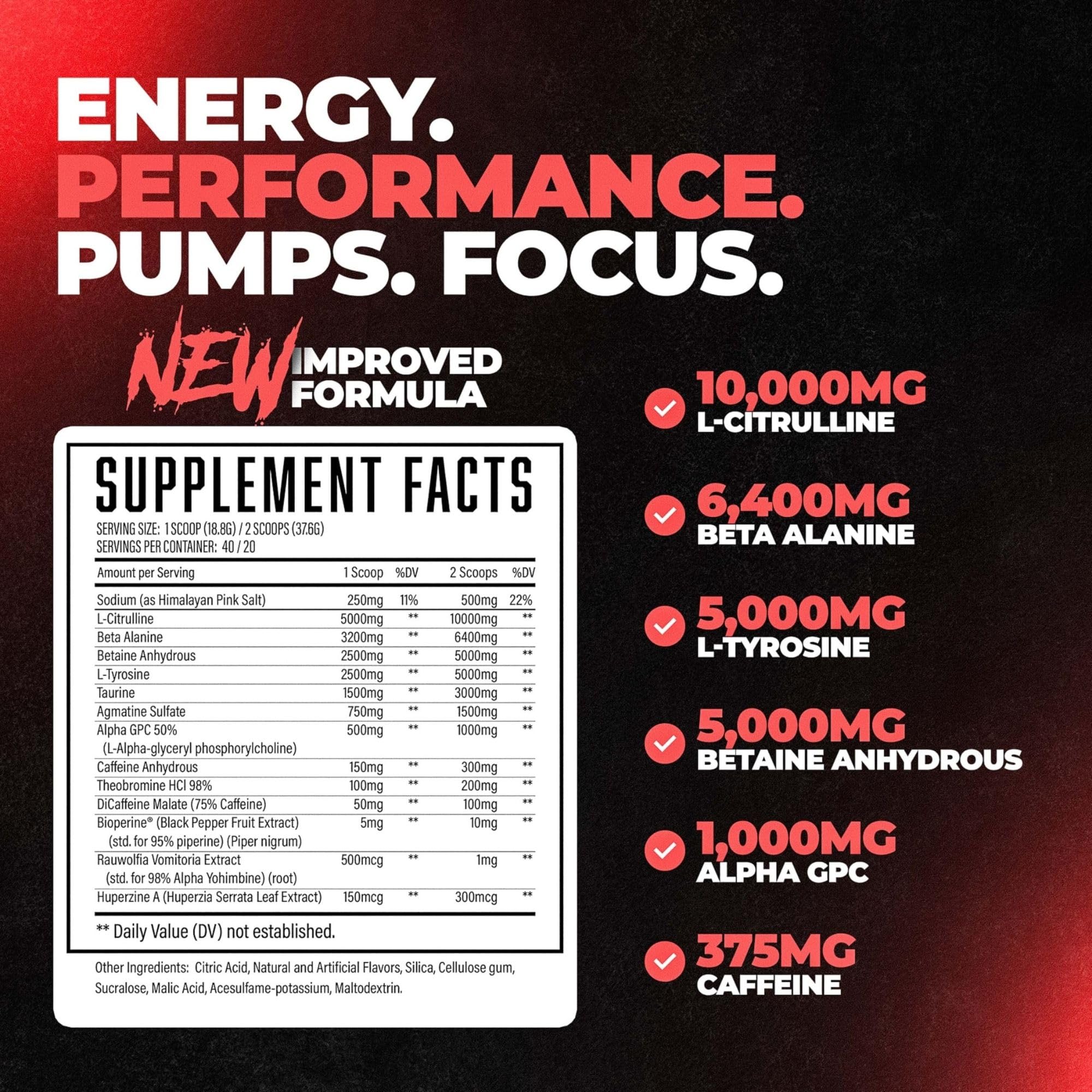 Wrecked Pre Workout Powder, Advanced Formula, Boosts Energy, Focus, Pumps & Performance, Per 2 Scoops: 10g L-Citrulline, 6.4g Beta Alanine, 5g Tyrosine, 1g Alpha GPC, 300mg Caffeine Anhydrous & More — Amazon image 2