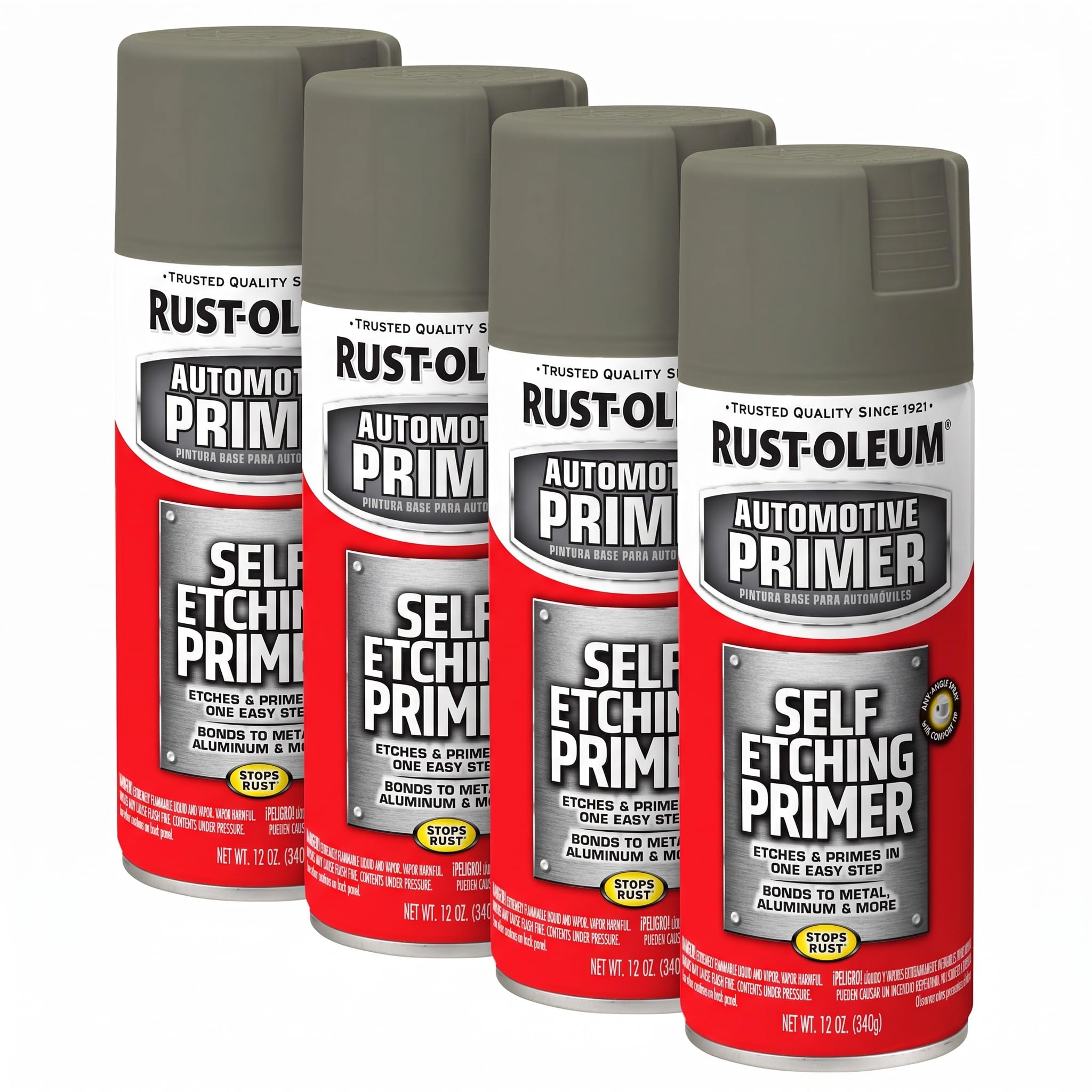 Rust-Oleum 249322 Automotive Self Etching Primer Spray Paint, 12 oz, Dark Green (Pack of 4)