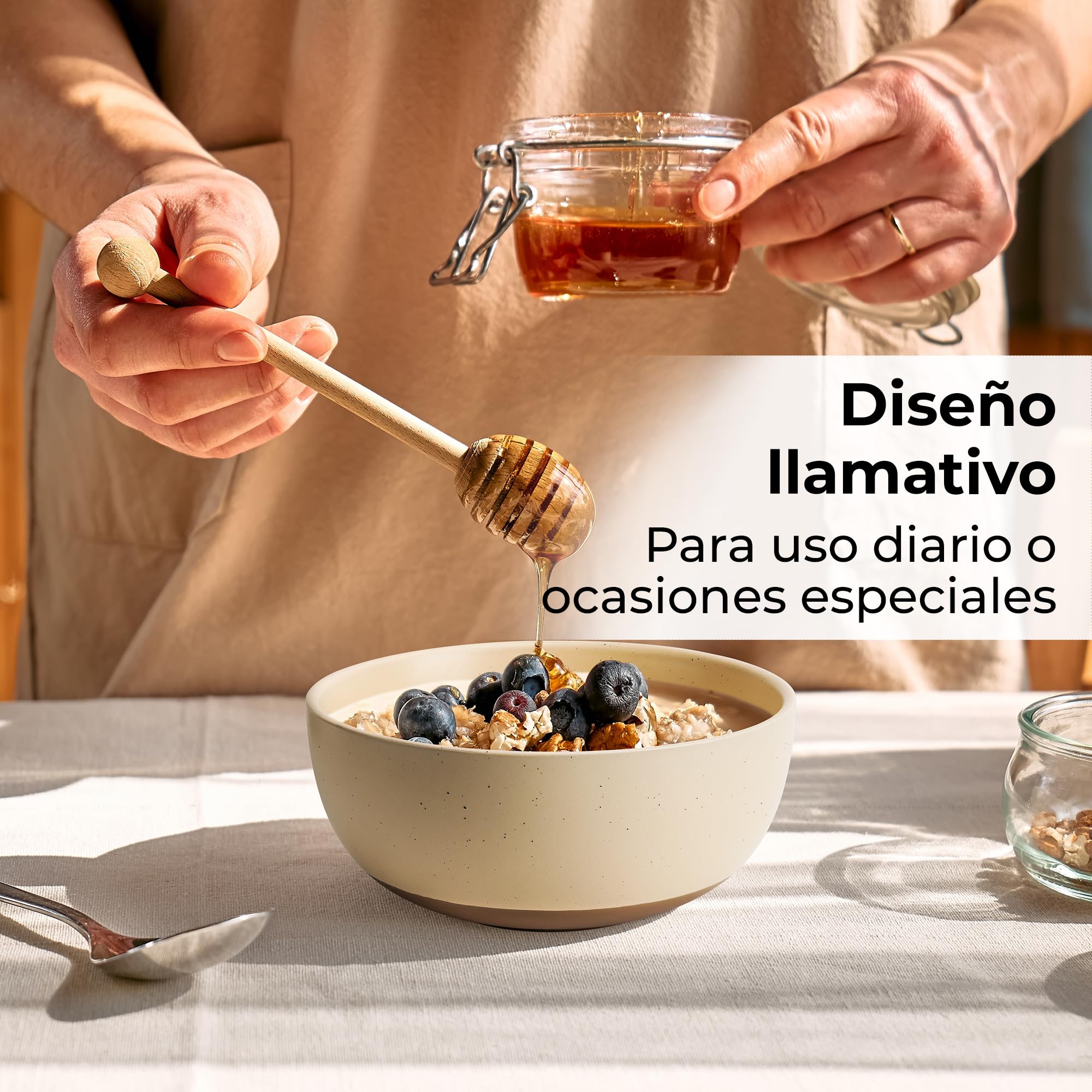 MIAMIO - Set de 4 Cuencos de Cerámica de 820 ml para Sopa/Ensalada, Avena, Fruta, Arroz - Aptos para Lavavajillas y Microondas - Colección Aura (Acogedor Neutro, Cuencos (4x))