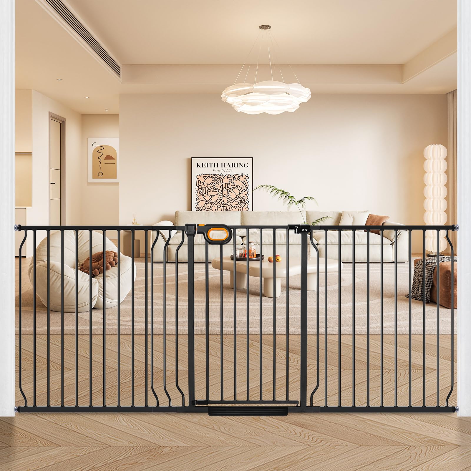 owlie 37.4" Extra Tall Wide Baby Gate for Stairs Doorways,75-85 Inch Extra Large Long Baby Gate with Door Indoor Safety Metal Pressure Mounted Pet