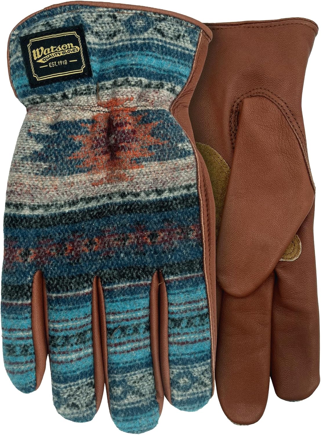 Watson Gloves Leather Ranch Gloves - Crazy Horse Driver Style, Jacquard Fabric, Water Resistant Goatskin, Palm Patch
