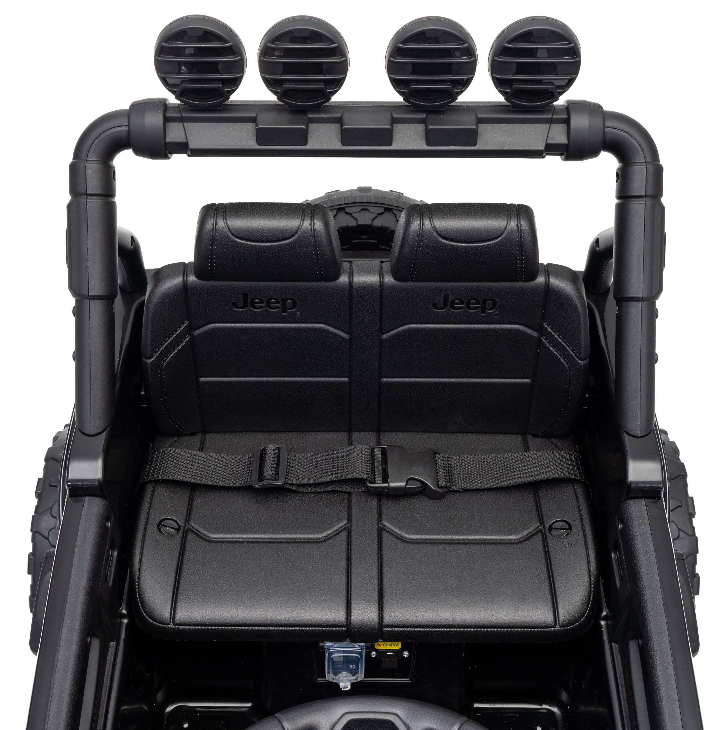 Jeep Wrangler Rubicon 12V Macchina Elettrica per Bambini con Licenza Ufficiale Due Potenti Motori Cintura a 5 Punti Ammortizzatori Telecomando Parentale Luci LED Musica Portata 30 kg Nero