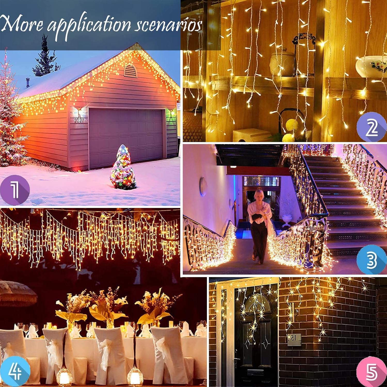 BLOFUN LED Lamps Outdoor Icicle Lights, 32.8 ft 400 LED - 8 Modes Curtain String Lights for Indoor/Outdoor, Wedding, Party, Holiday