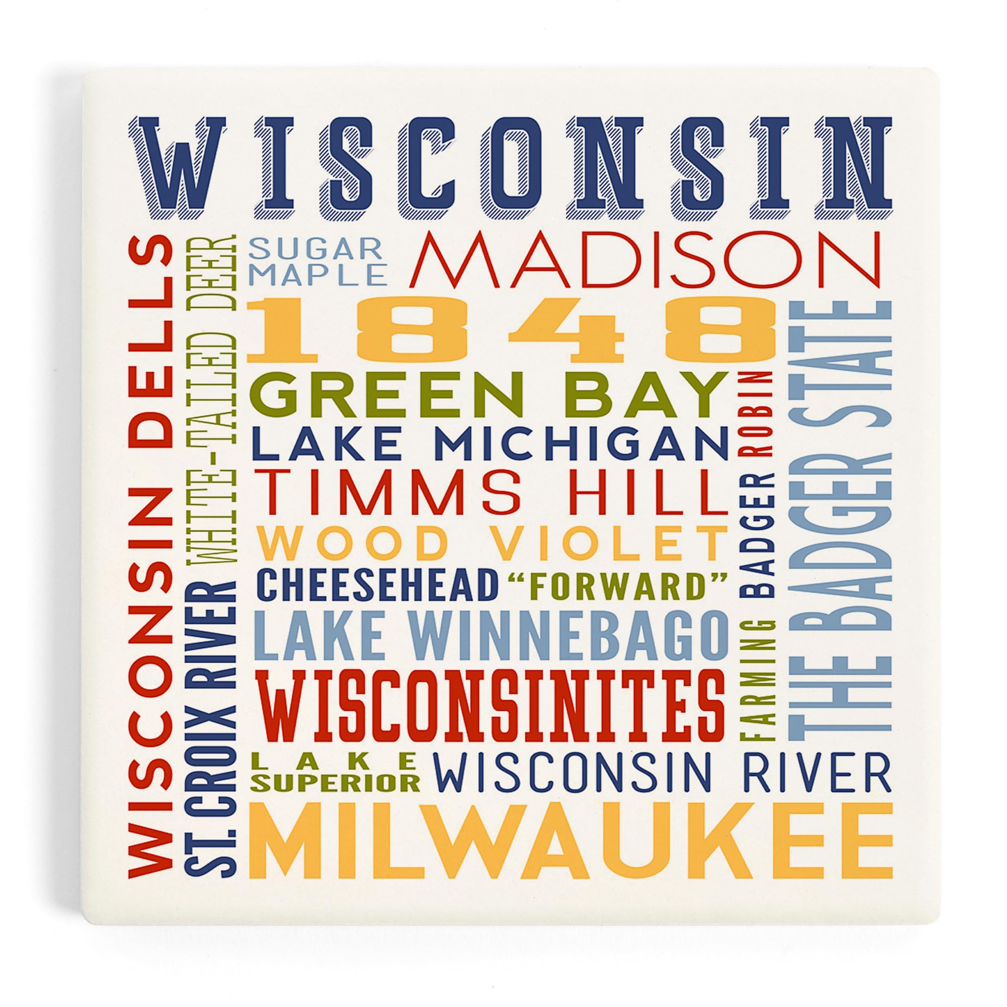 Wisconsin Dells, Wisconsin, Typography (Absorbent Ceramic Coaster, Single, Cork Back, Kitchen Table Decor)
