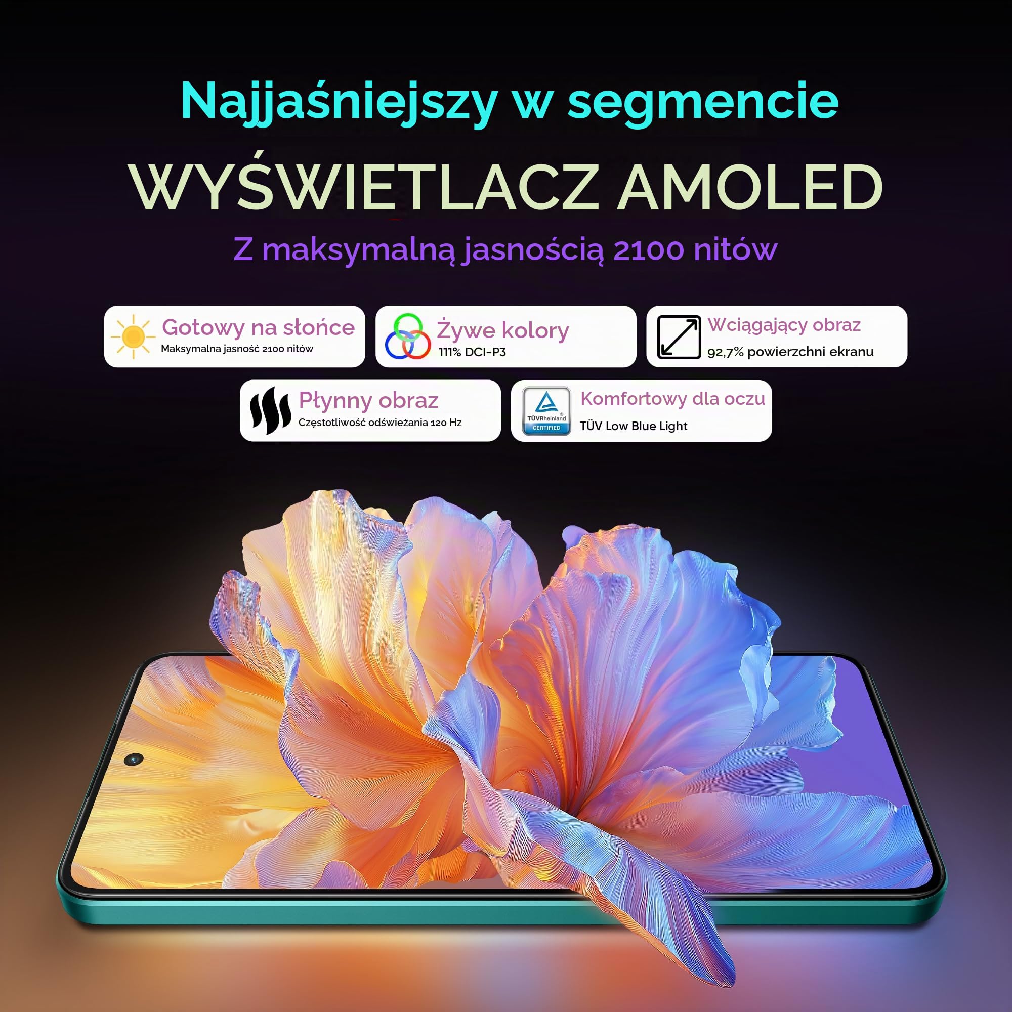 realme 14T, 5 g, 8 + 256 GB, bateria 5260 mAh, procesor Dimensity 6300, IP69, wyświetlacz 120 Hz, aparat AI 50 MP, Surf Green, ekskluzywny Amazon (brak adaptera)