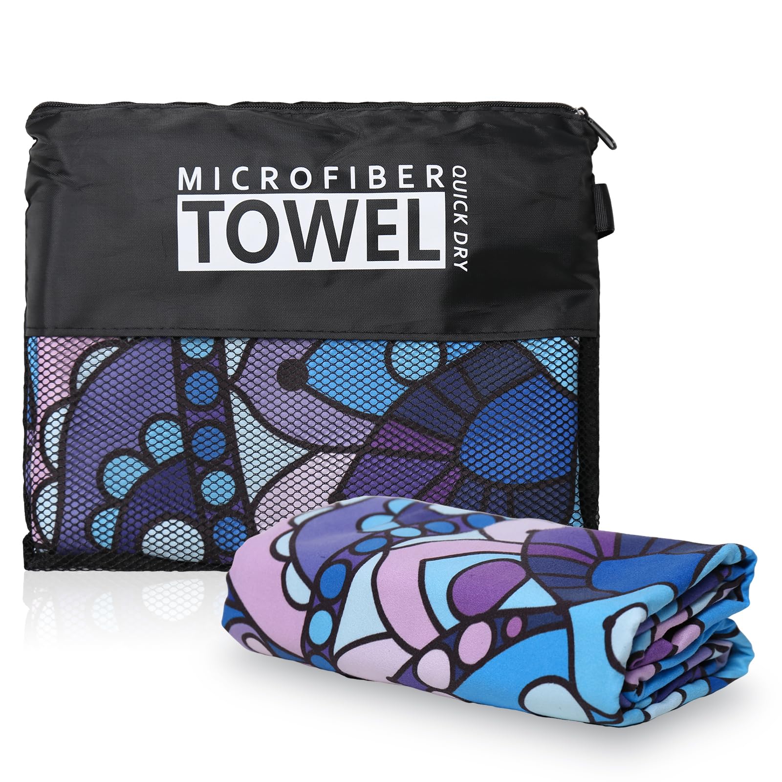 Vorvowry Microfibre Beach Towels for Adults Women Men Extra Large Lightweight Quick Dry Sand Free Travel Towel Double Sided Printing for Swim Sports with Mesh Bag 80×180cm Purple Mandala 1 Pack - Image 2