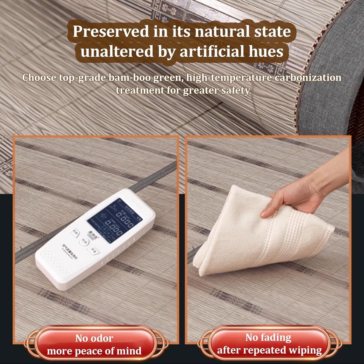 Fo-ldable Double Sided Bam-Boo Mat for Bed,Summer Sleeping Folding Mattress,Single Mattress Topper Twin Queen Cool Cooling Pad Breathable Mat(1.5x2.0m)