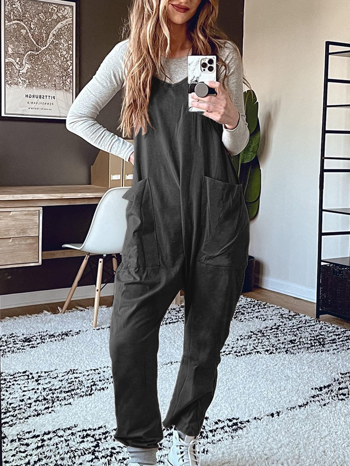 Pantalones de trabajo para mujer Cegerne Mono holgado Peto sin mangas con grandes bolsillos