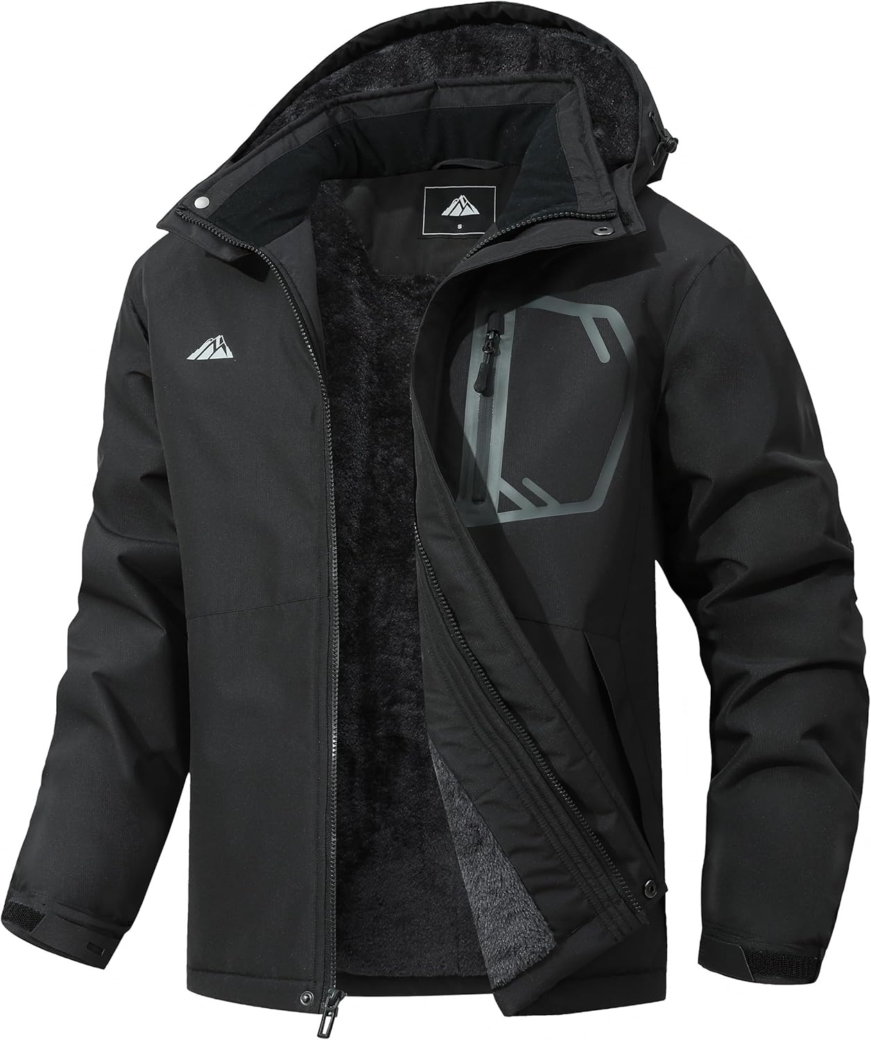 MAOYSSEN Men's Waterproof Ski Jacket — Padded Warm Lined Winter Jacket, Detachable-Hood Parker Windproof Jacket