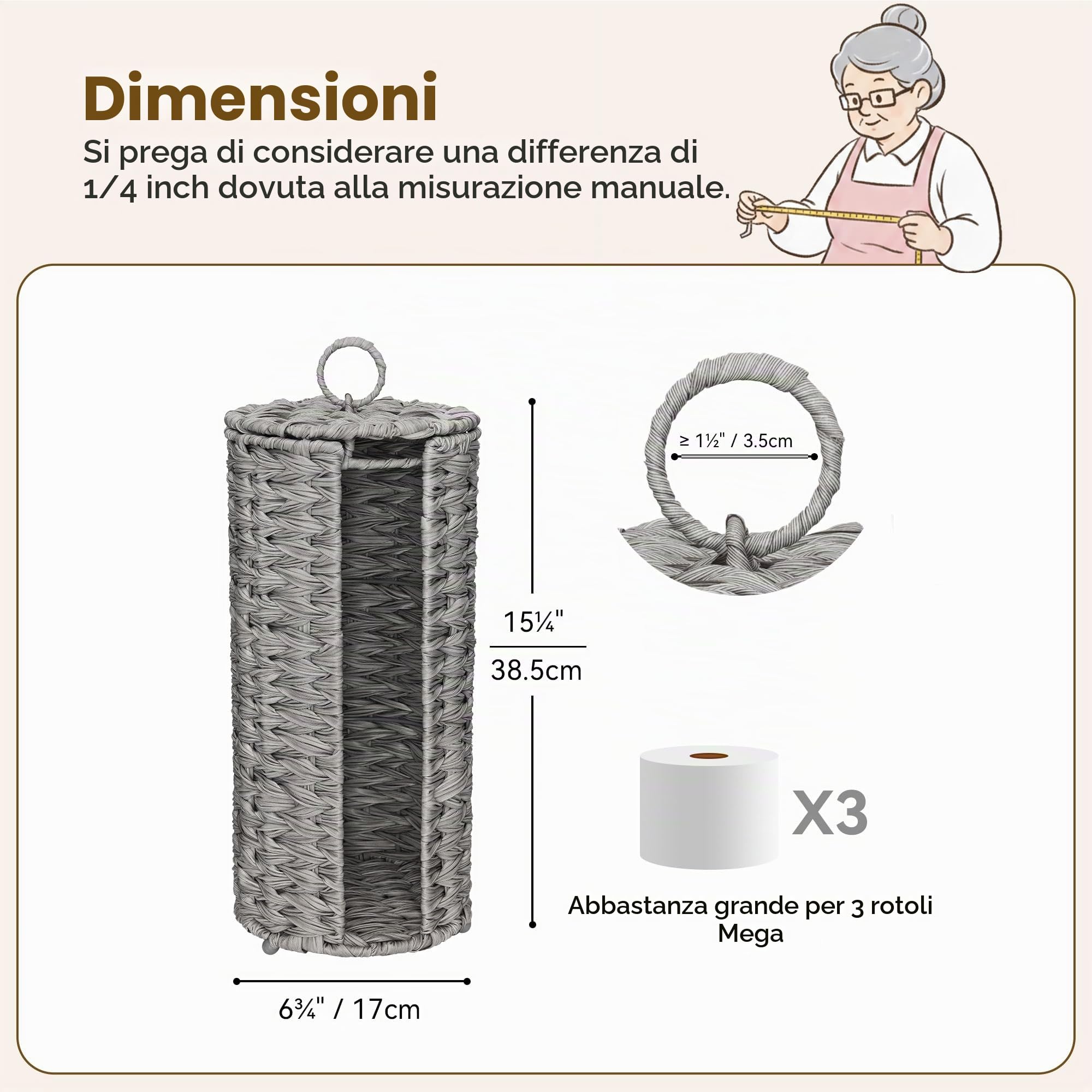 GRANNY SAYS Porta Rotolo Carta Igienica da Terra, Portarotoli Carta Igienica Scorta, Porta Rotolo Carta Igienica, Portarotolo Carta Igienica da Terra, Porta Rotoli Carta Igienica, Grigio
