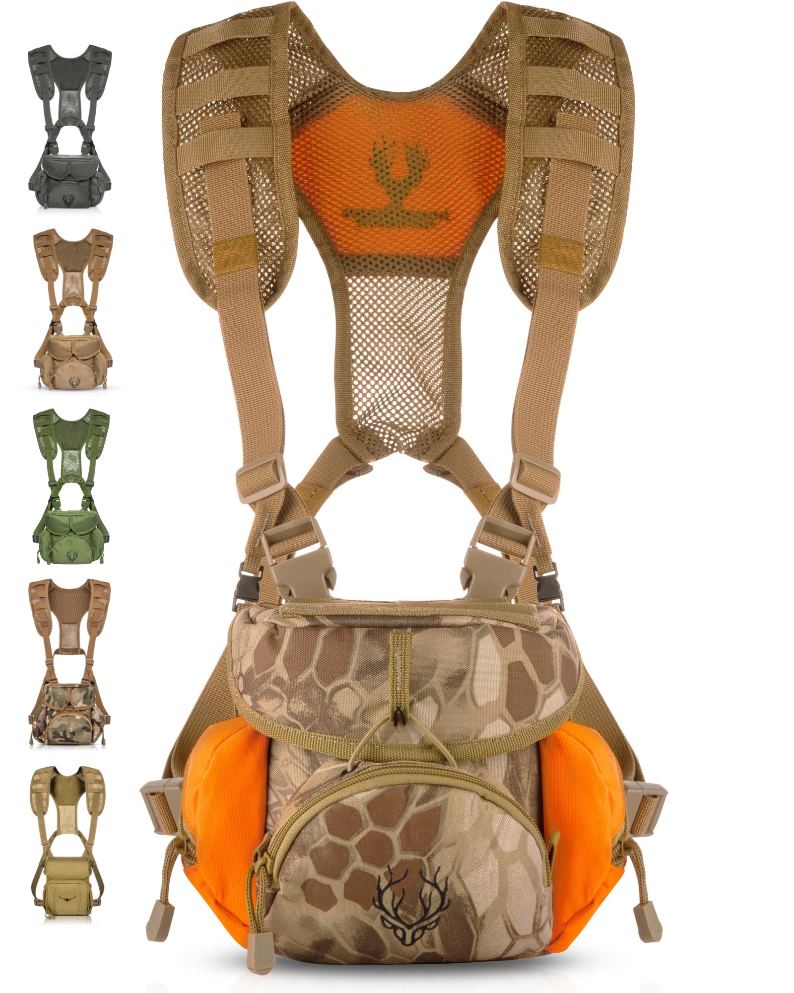 Binocular Harness Chest Pack - Lightweight Hunting Chest Rig with Rangefinder Pouch, MOLLE System, Orange