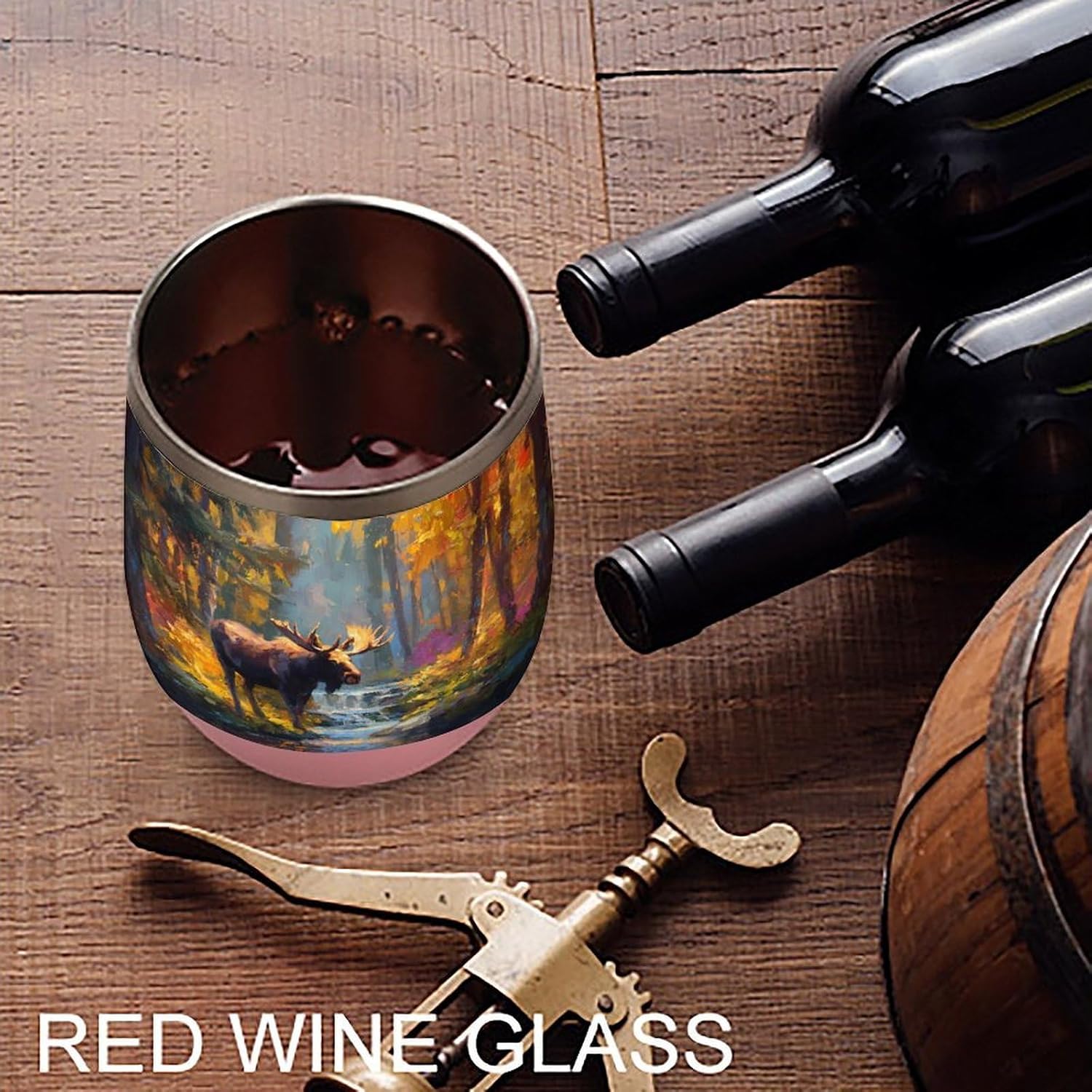 Moose Forests Autumn Stream Insulated Drinking Cup Stainless Steel Coffee Mug Wine Tumbler with Lid 12OZ