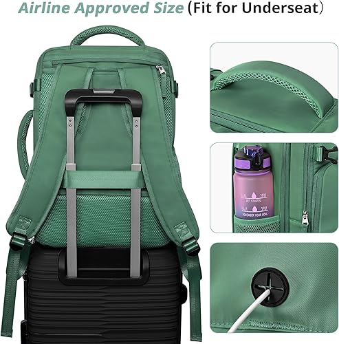 Miniatura 3 de Mochila de viaje, mochila de mano para hombres y mujeres, aprobada por aerolíneas, grande, impermeable, para universidad, negocios, trabajo, Verde