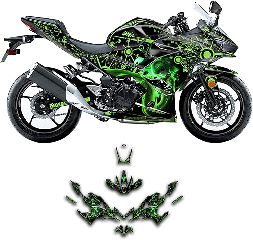 Kungfu Graphics Kit de calcomanías para Kawasaki Ninja 400 ABS 2017 2018 2019 2020 2021 2022 2023  Ninja 250 2019-2020, negro y verde,