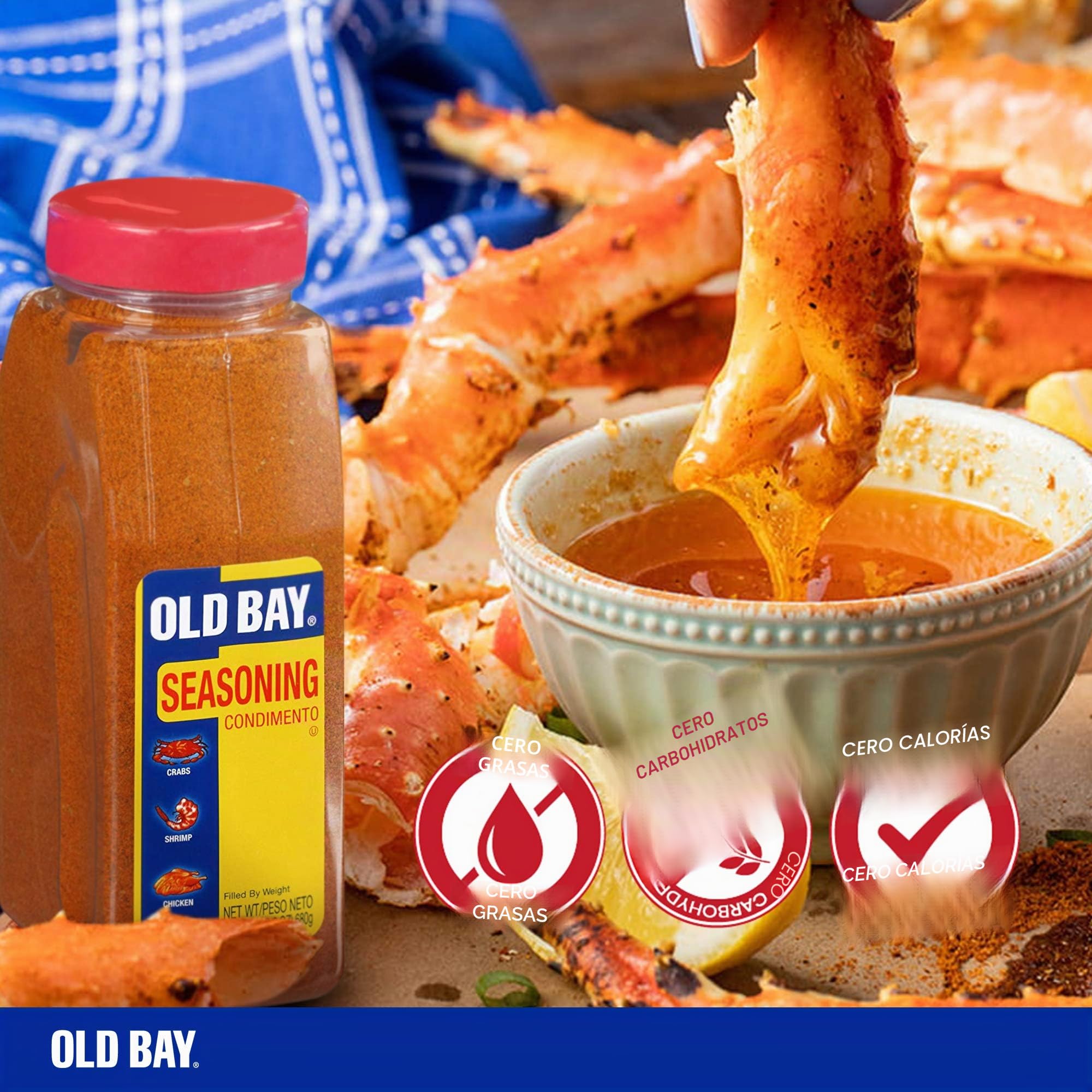 Old Bay Seasoning - Mezcla de especias de camarones y cangrejo - Mezcla de especias para mariscos, carne y aves de corral - Tamaño de catering, recipiente de 680 g