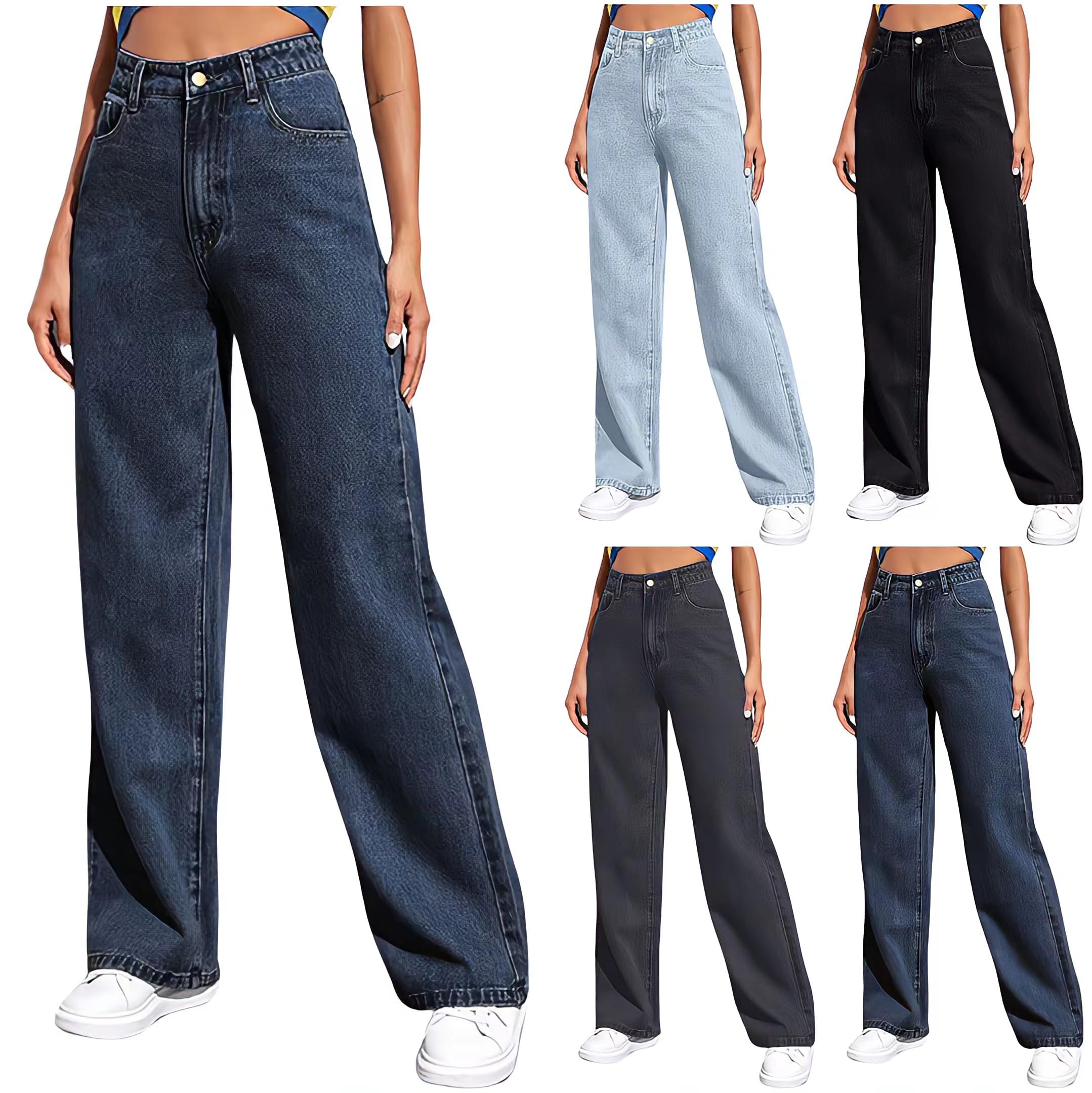 Wide Leg Jeans da donna a vita alta, elasticizzati, Baggy Straight Boyfriend, jeans vintage, a gamba larga, per il tempo libero, Y2K, Denim Palazzo, con tasche, jeans da donna