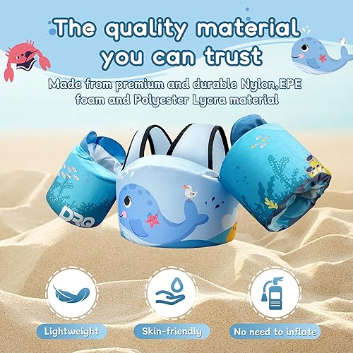 Miniatura 5 de DRQ Chaleco de natación para niños pequeños, flotadores para niños de 22 a 66 libras, chaleco salvavidas para niños con arnés de hombro con alas de