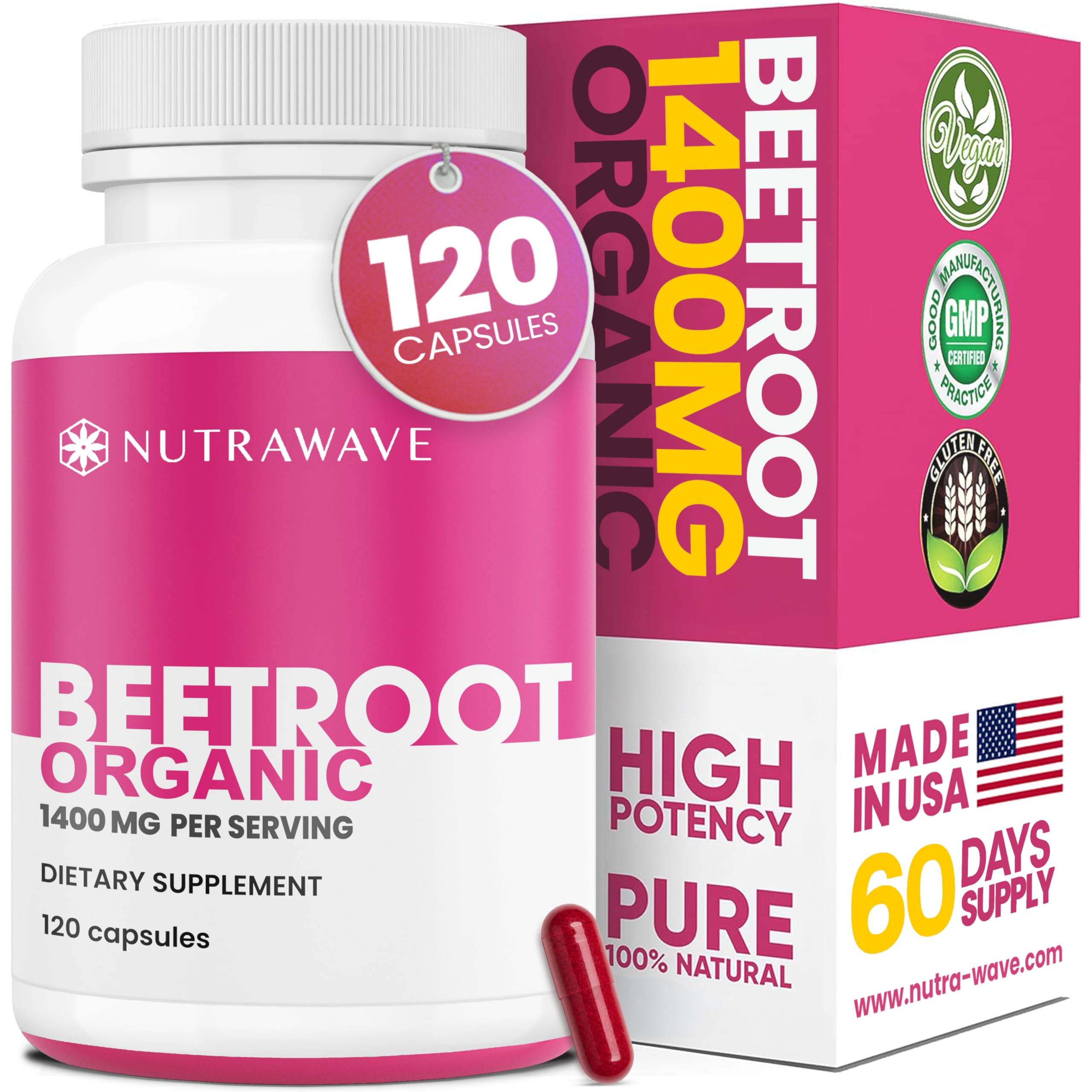 Nutra Wave Suplemento de beterraba orgânica em cápsulas 1400 mg – 120 cápsulas