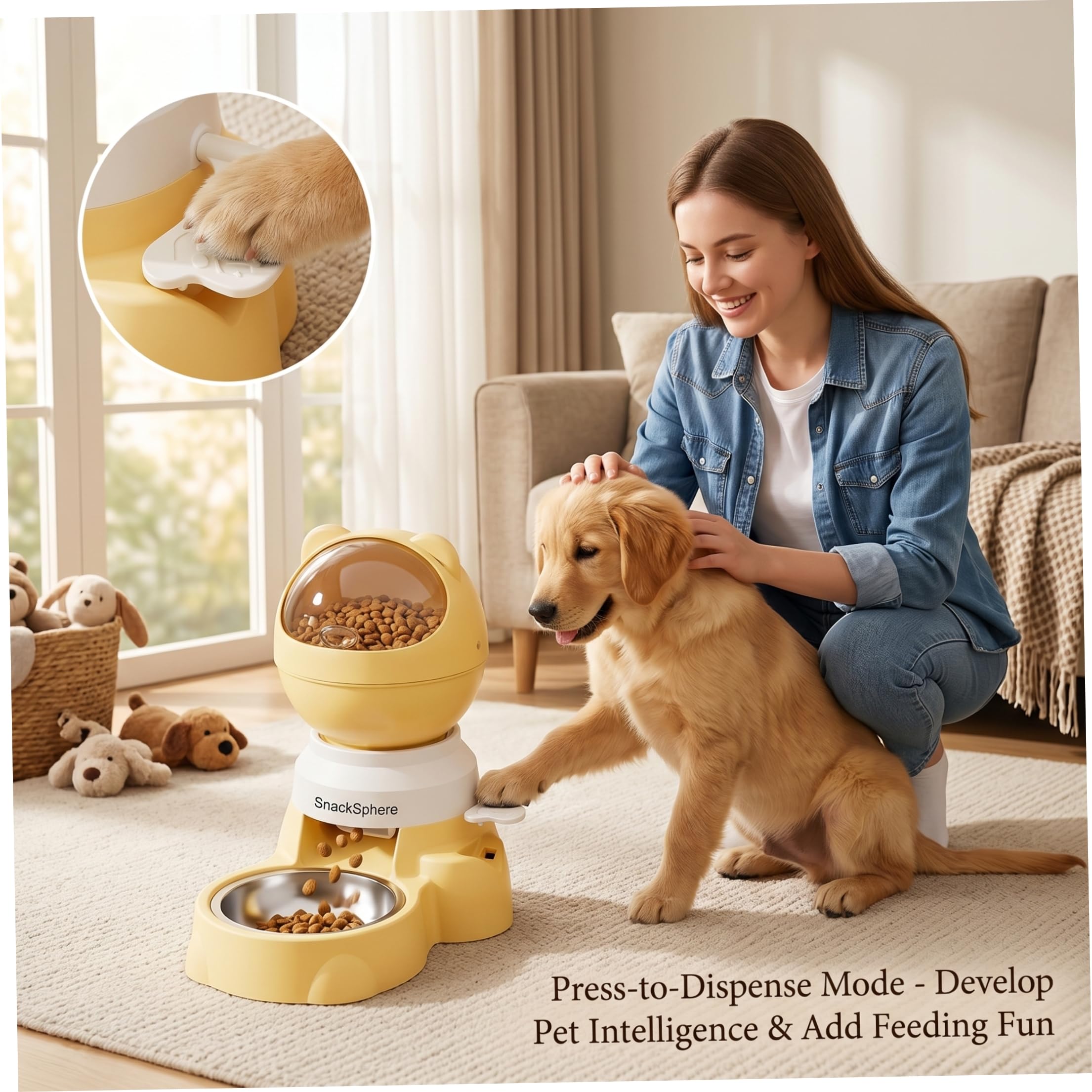 Distributeur Automatique interactif de friandises pour Animaux de Compagnie en Forme d'ours, mangeoire Lente 1, 5 l avec Deux Modes pour Chiens, Chats, Jouet Puzzle Alimentaire, Blanc