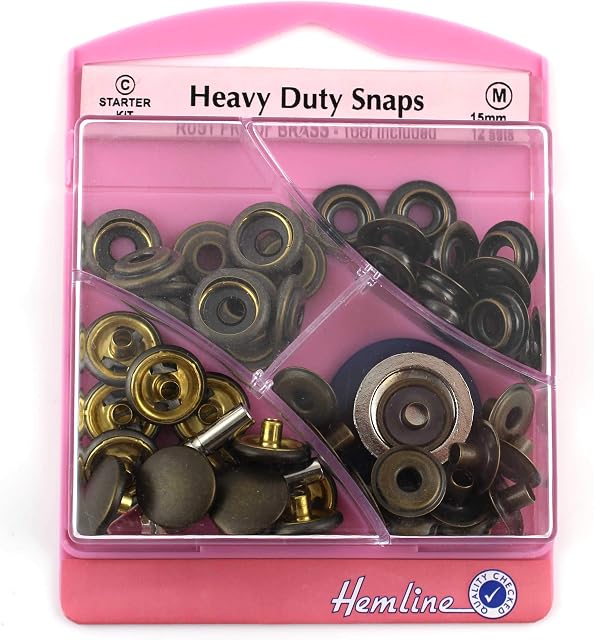 Hemline H405S.A | Antique Brass Heavy Duty Snaps | 15mm | 12 Sets | Starter Set by Hemline