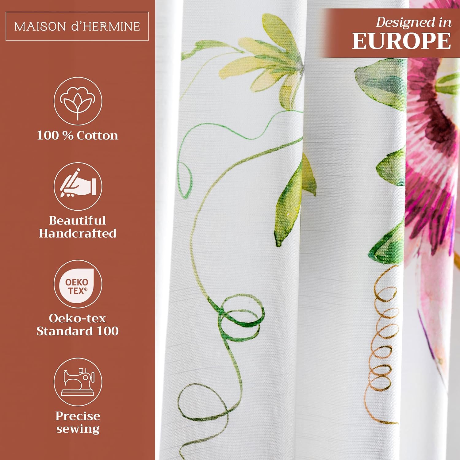 Maison d' Hermine Curtains for Living Room 100% Cotton 84 inch Length One Panel Light Filtering Curtains for Windows with Rod and Loop Pockets Spring Summer (Passion - White, 50" W x 84" L) thumbnail