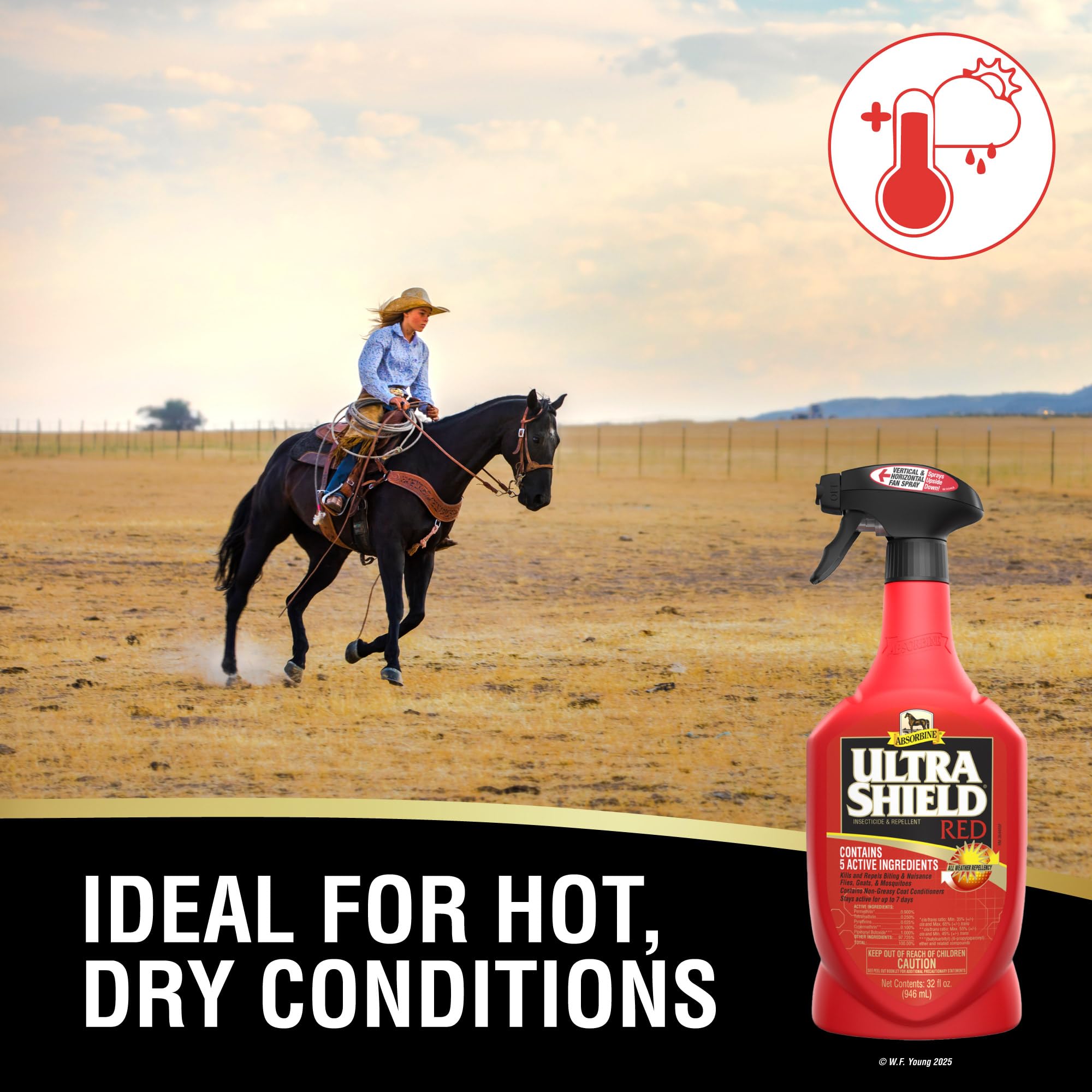 Absorbine UltraShield Red Fly Spray, Insecticide and Repellent for Horses & Livestock, Stays Active Up to 7 Days, 32oz Quart Spray Bottle - image 2