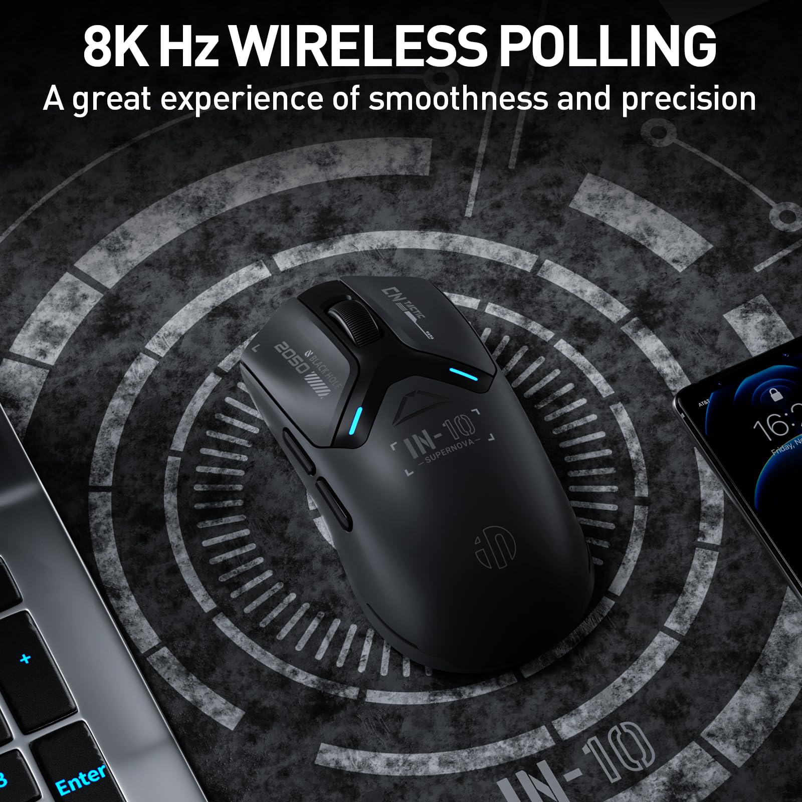 INPHIC IN10P - Mouse da gioco wireless superleggero, sensore 25K, 26.000 DPI, 5 pulsanti programmabili (IN10P-F)