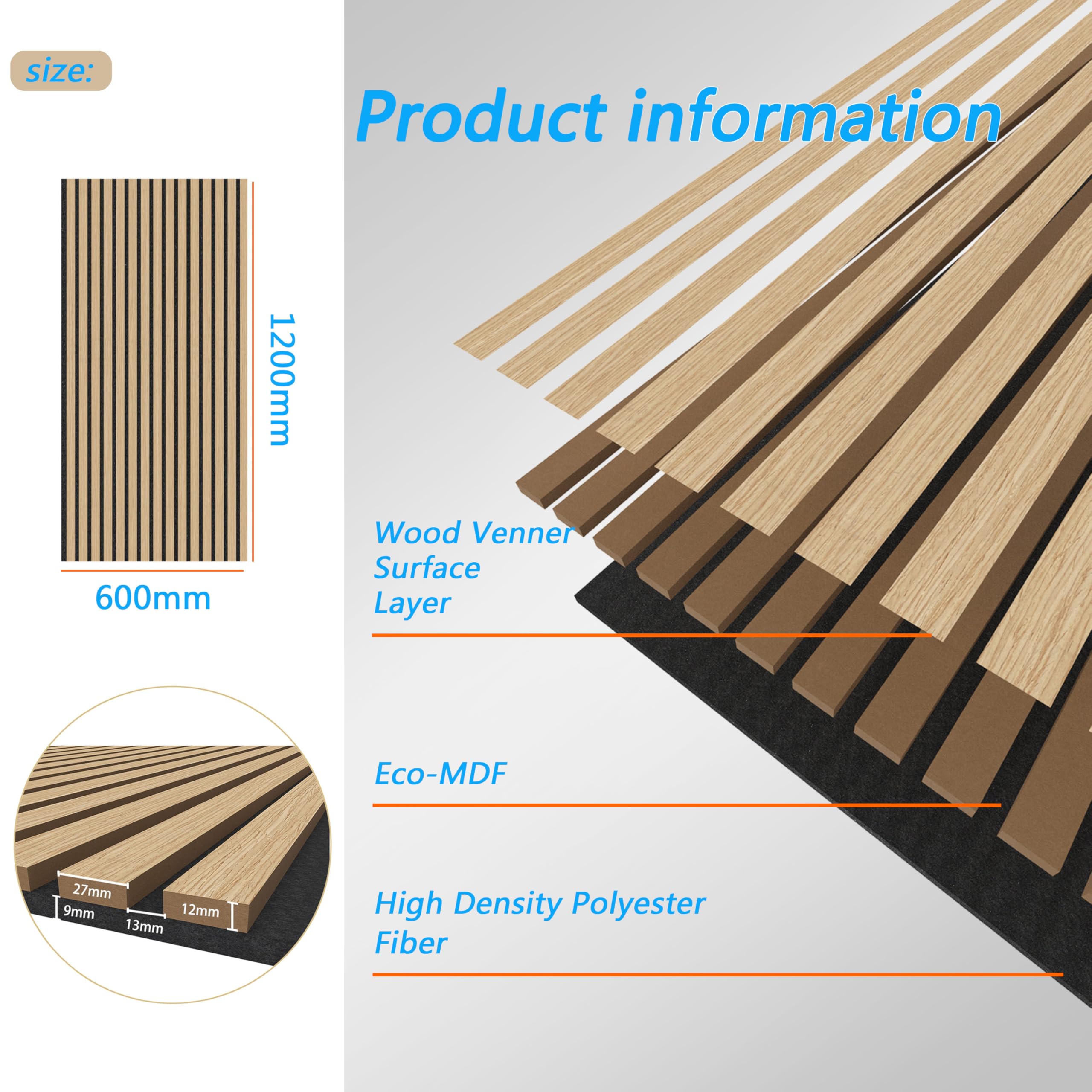 Conjunto de 2 paneles acústicos decorativos de MDF con revestimiento de fieltro – Revestimiento decorativo y fonoabsorbente para interiores y estudios 120 x 60 cm roble claro