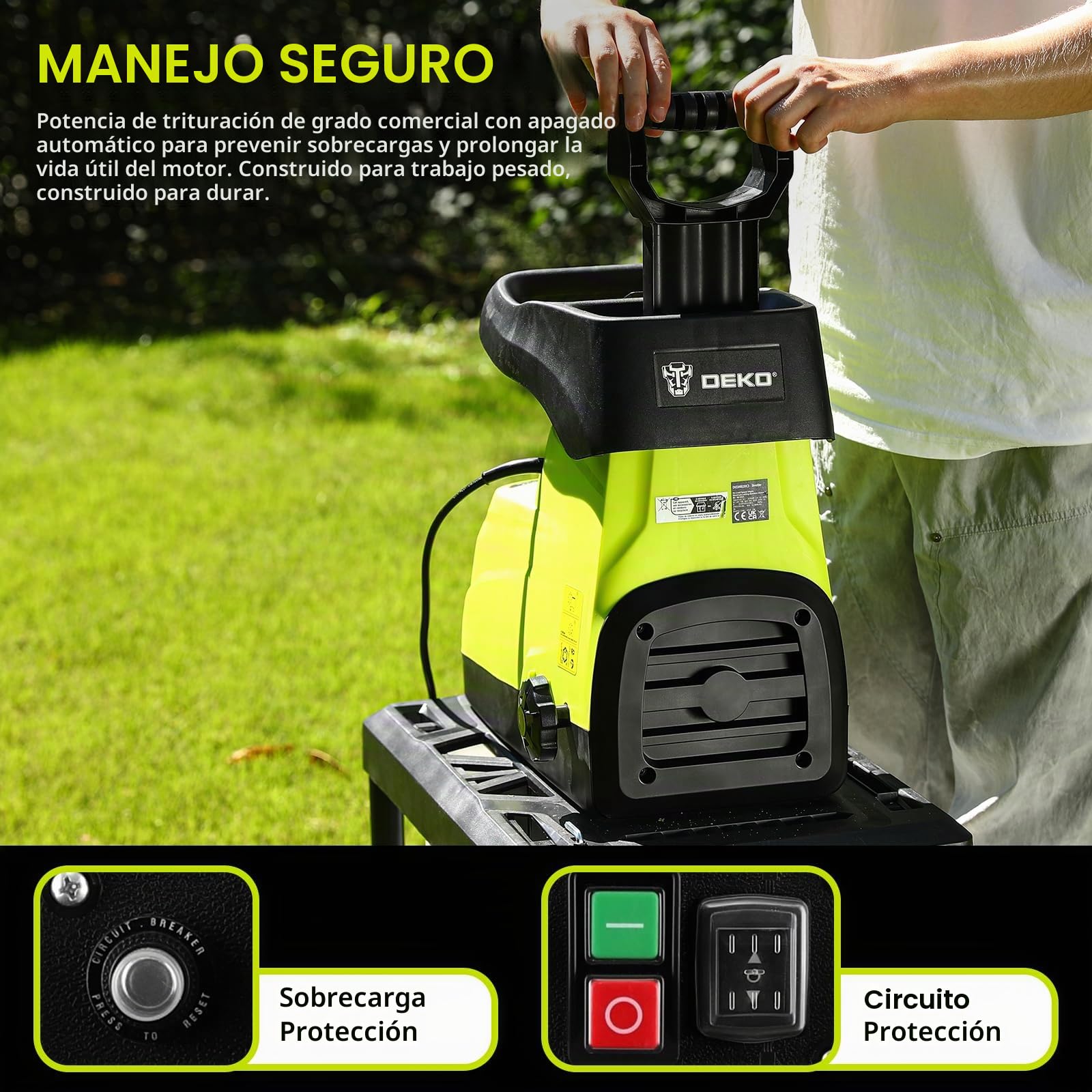 Trituradora De Jardín De 2800W, DEKOPRO Trituradora Eléctrica De Ramas, Diámetro Máximo De Ramas De 45 Mm, Adecuada para Jardines Y Céspedes