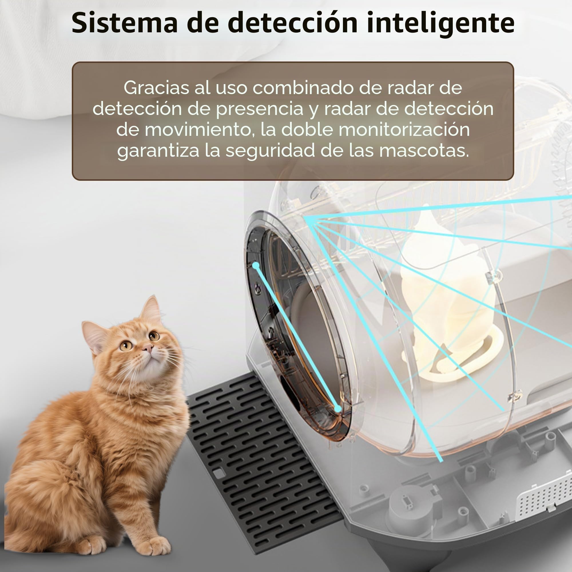 Arenero Gatos Autolimpiable, Caixa de Areia para Gatos Automatico, Estante Superior para Almacenamiento, Protección de Seguridad, App Control, Capacidad Grande de 80 litros, para Gatos Grandes